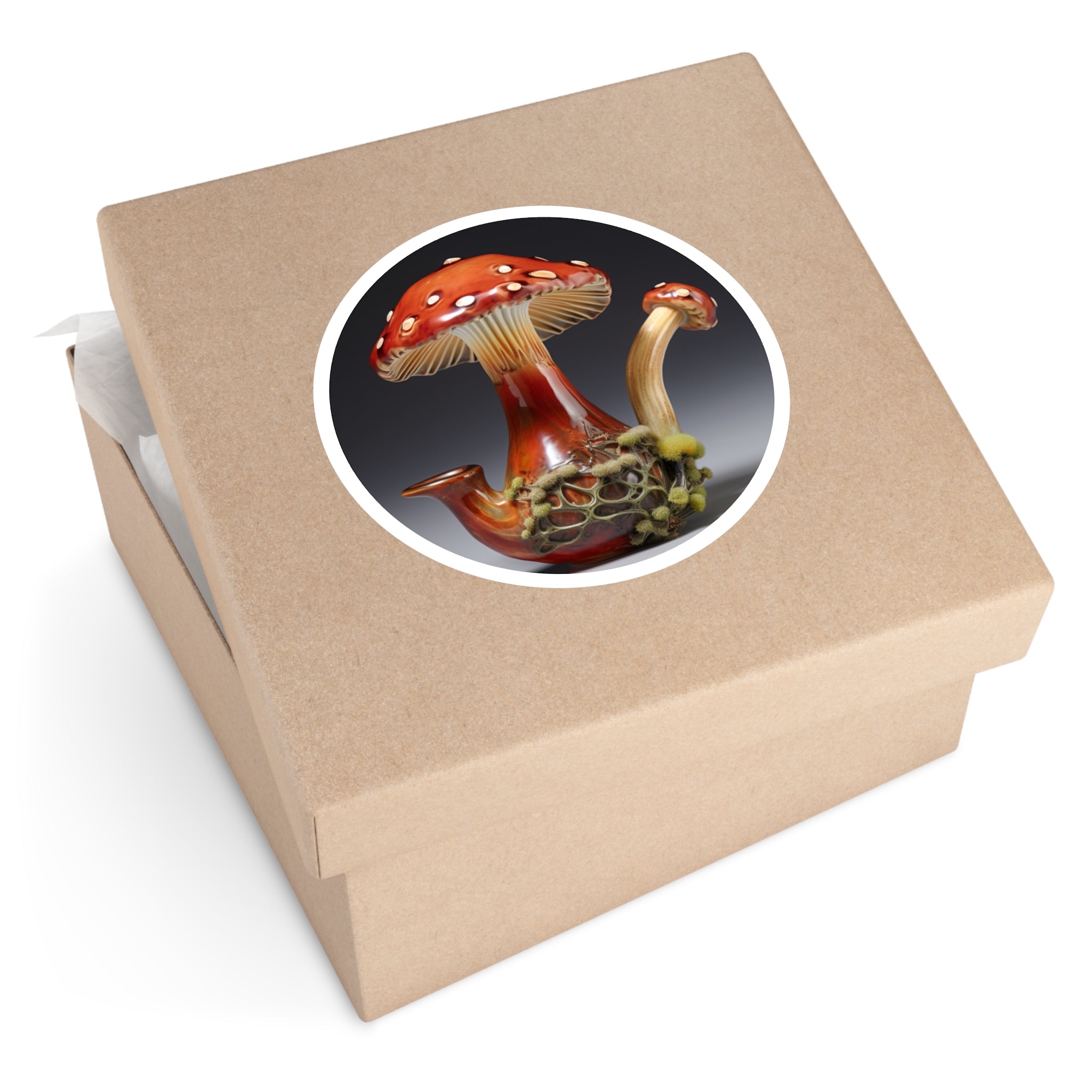 Mushroom Pipe Sticker, Fantasy Art, Nature Fusion, Surreal Design