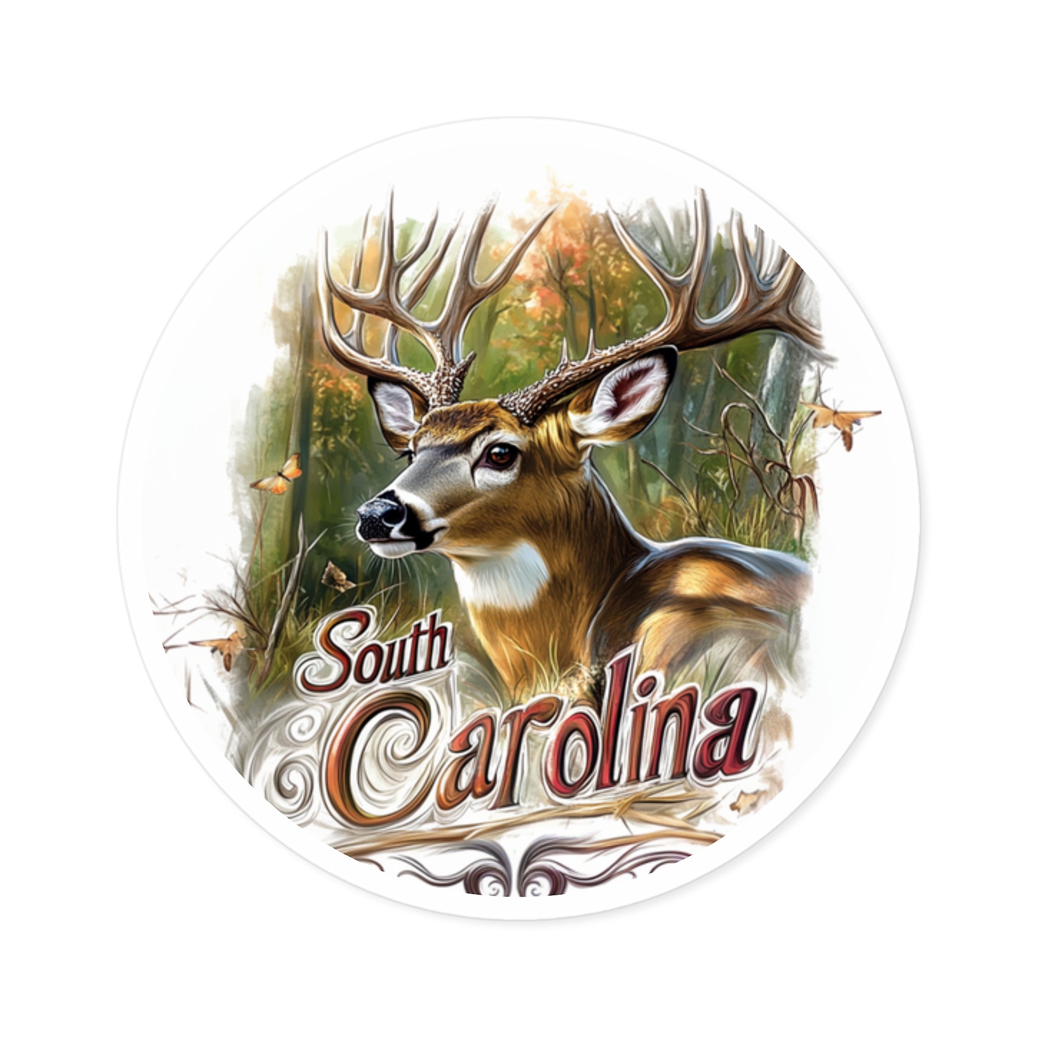 South Carolina Buck Sticker, State Animal Design, Rustic Forest Art, Nature Scene