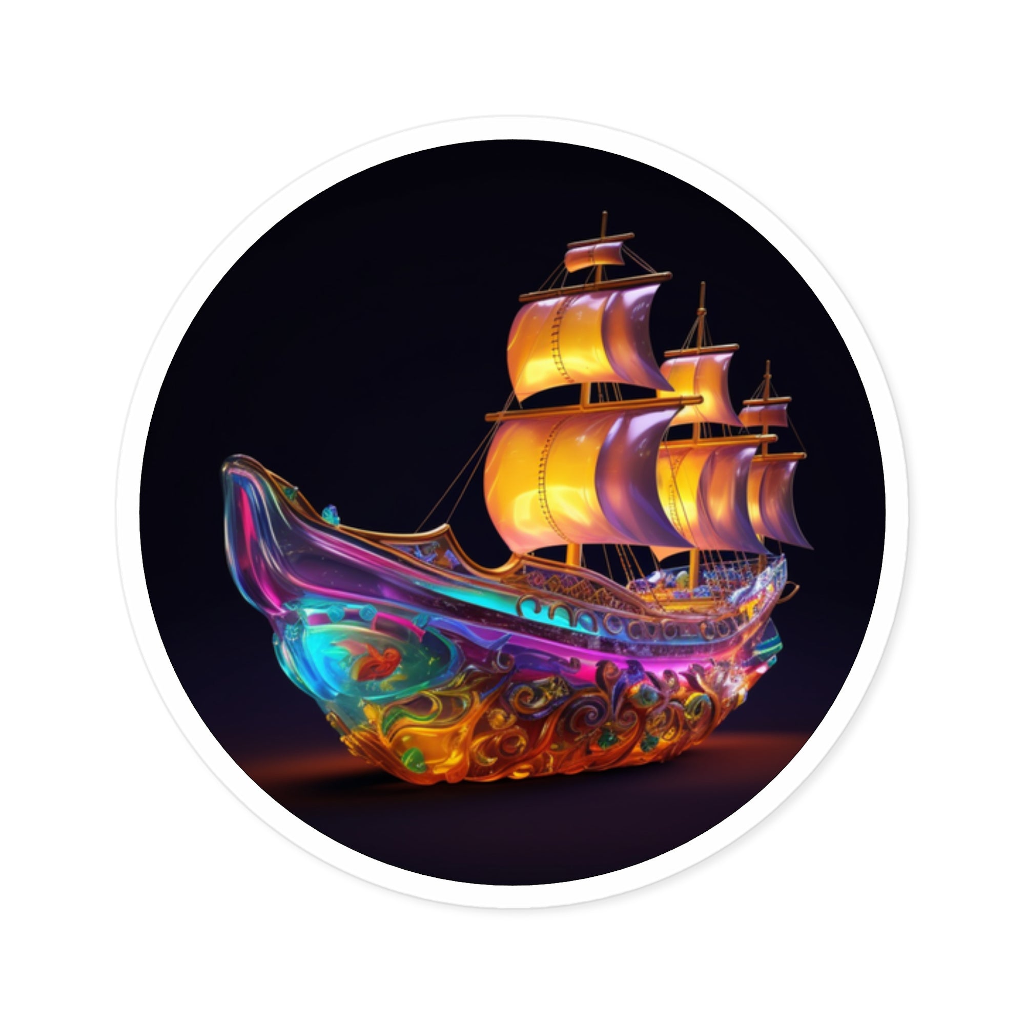 Glass Ship, Artistic Sticker, Fantasy Decor, Colorful Gift