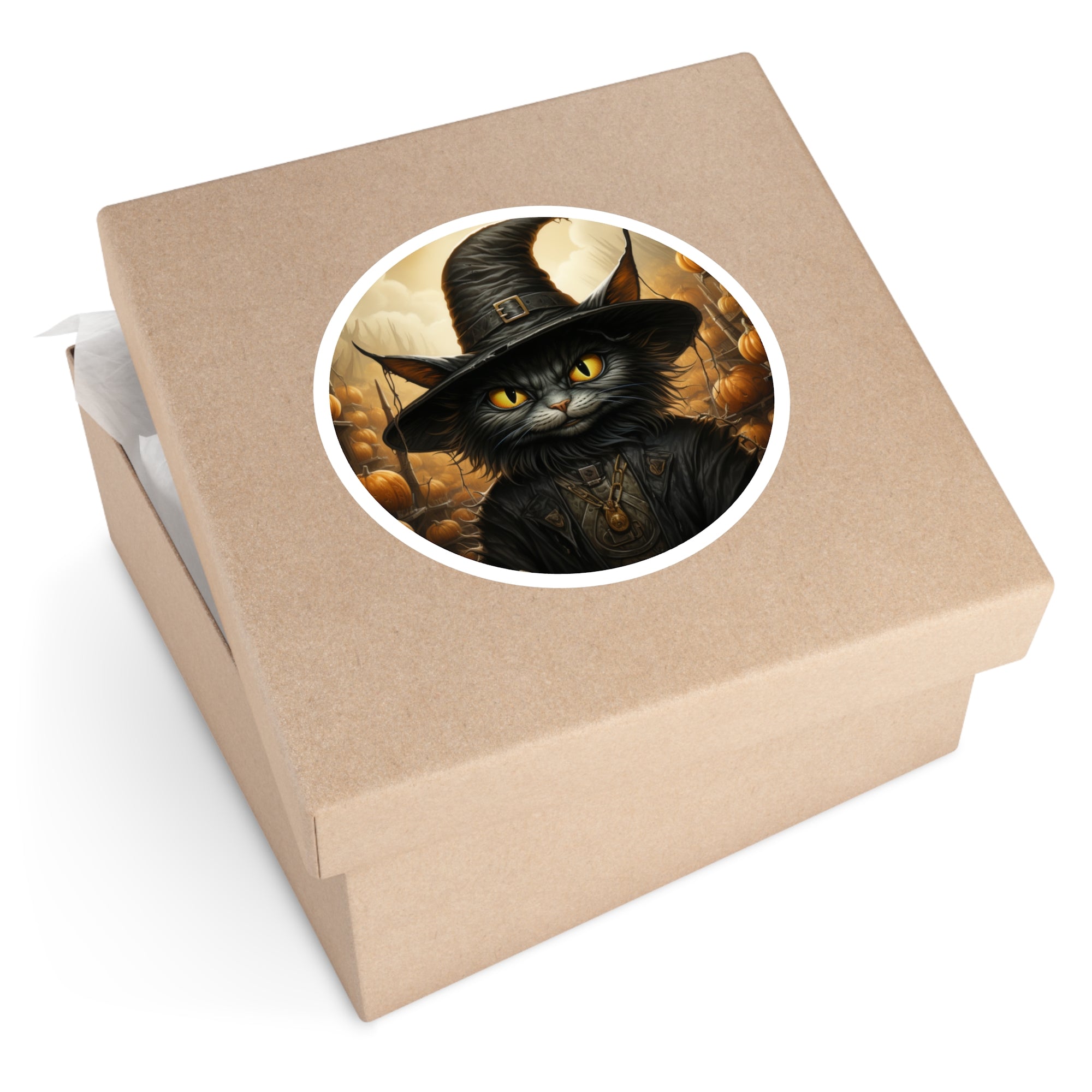 Grim Cat Sticker, Dark Halloween Art, Pumpkin Field Design, Witchy Vibe