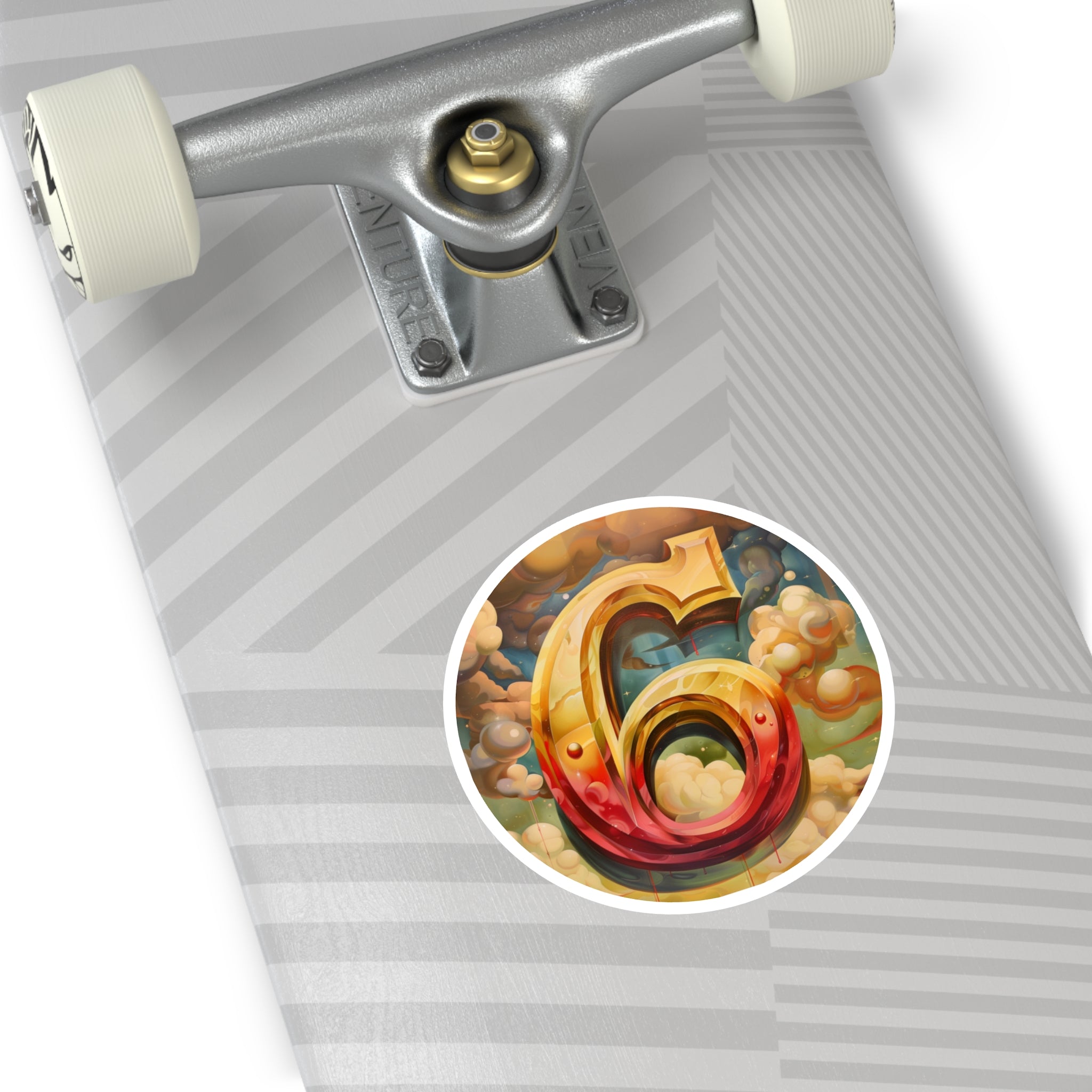 Golden Number Six Sticker, Cloudscape Art, Whimsical Design, Dreamy Aesthetic