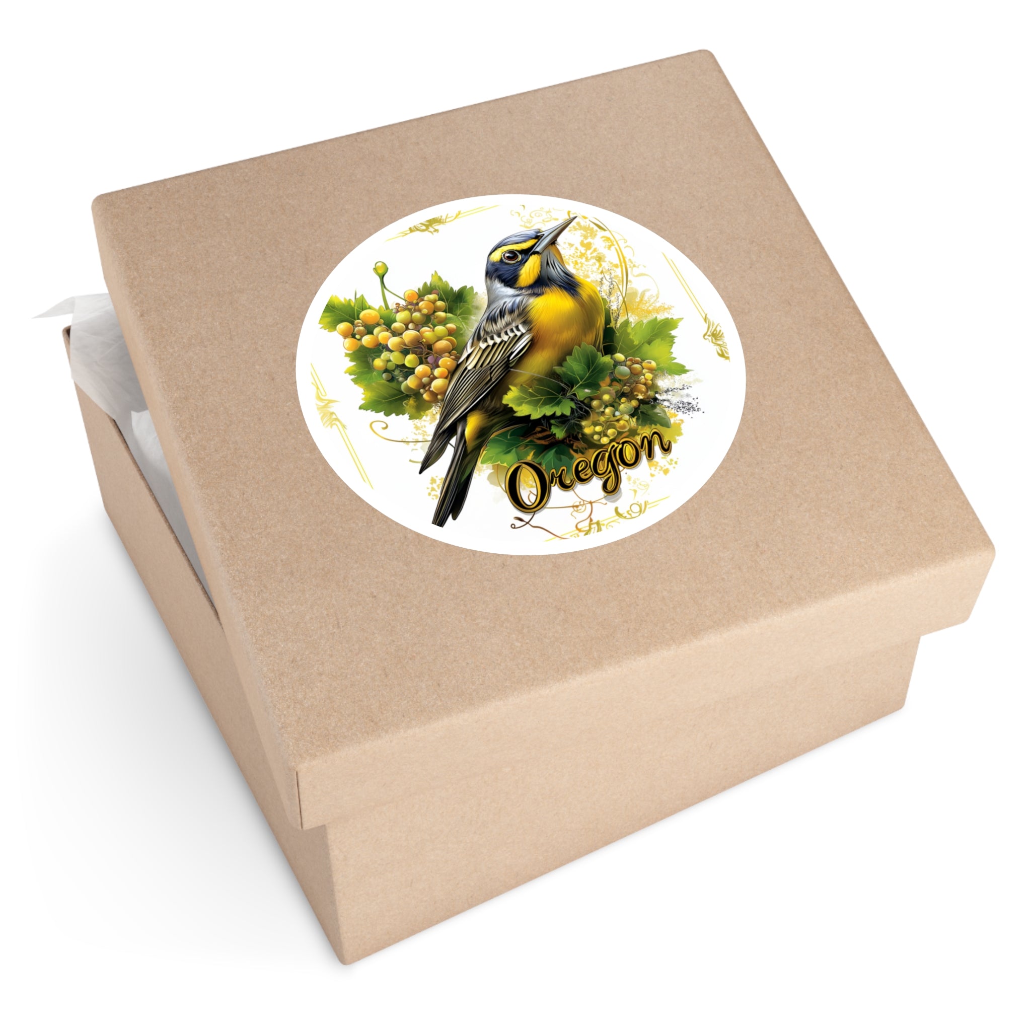 Oregon Meadowlark Sticker, State Bird Design, Grape Blossom Art, Nature Gift