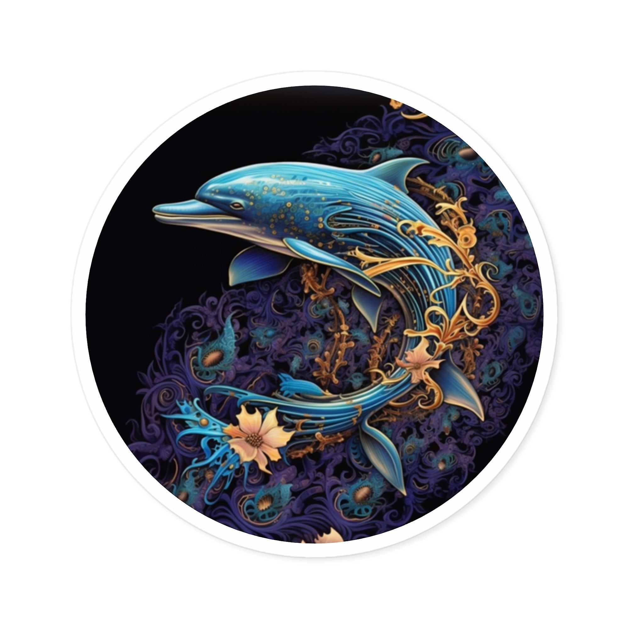 Dolphin in Ocean, Mystical Sea Animal Sticker, Marine Life Art, Beach Gift