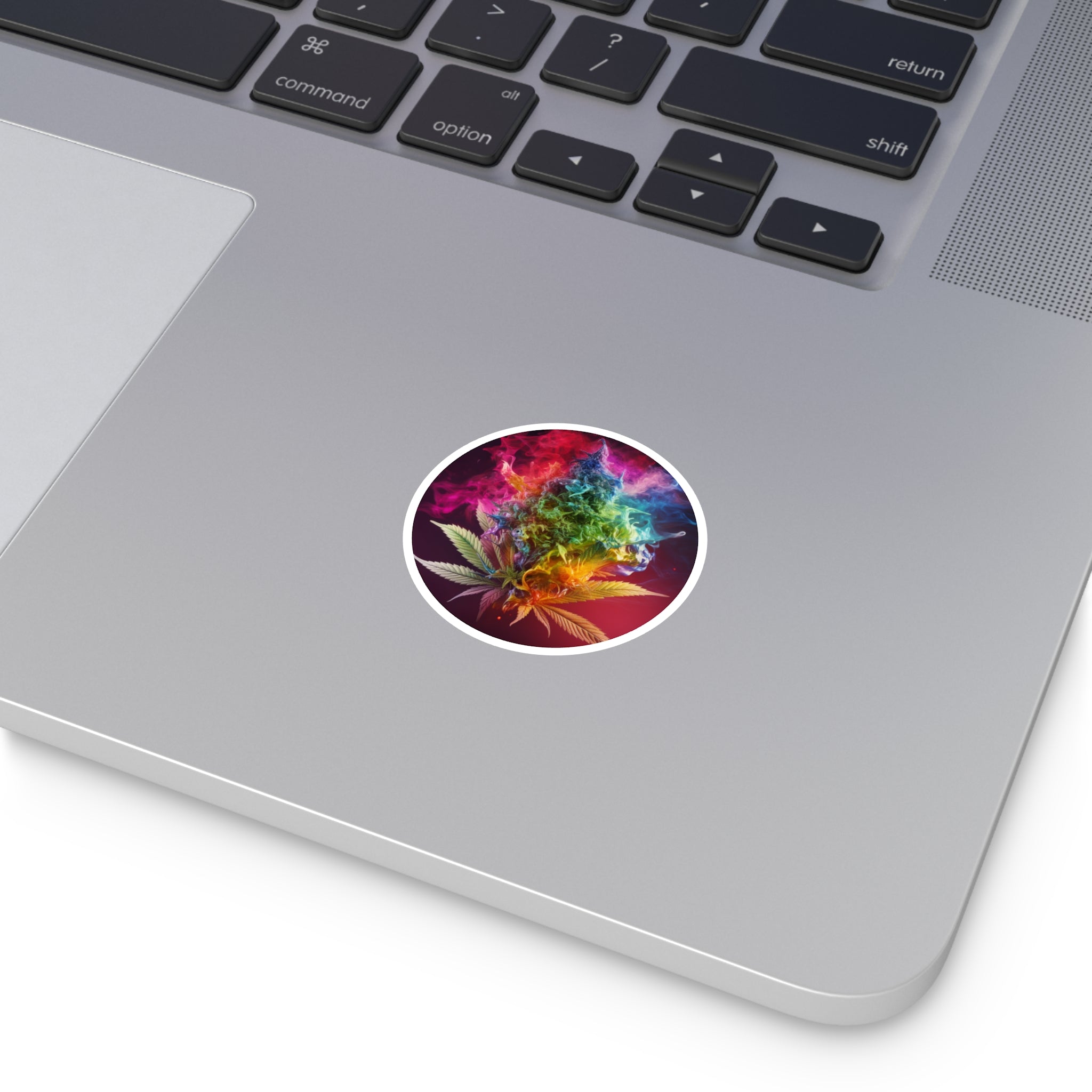 Rainbow Cannabis Leaf, Trippy Smoke Art Sticker, Psychedelic Design, Vivid Colors