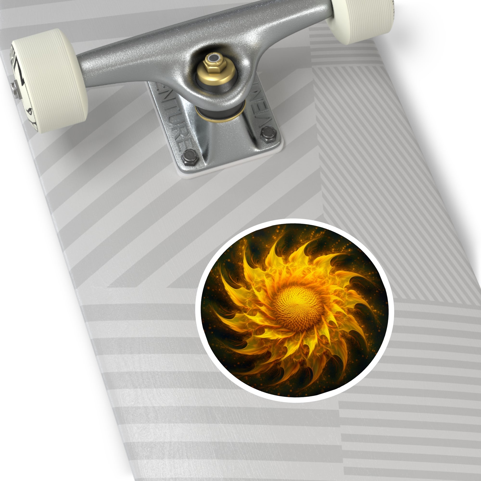 Flaming Sunflower Sticker, Fiery Art Design, Bold Abstract Flower, Vibrant Energy