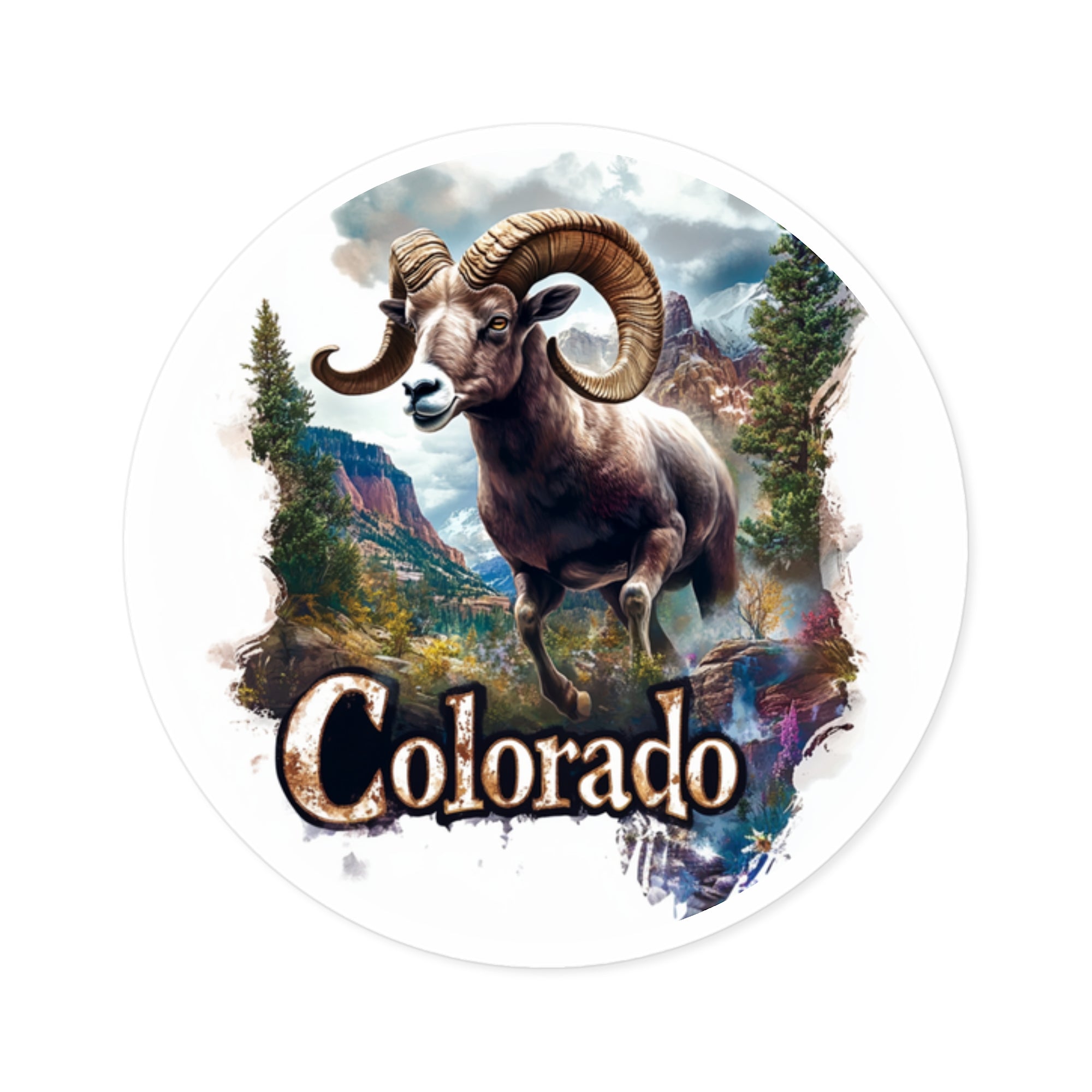 Colorado Bighorn Sheep, Mountain Landscape Sticker, Laptop or Water Bottle, State Pride