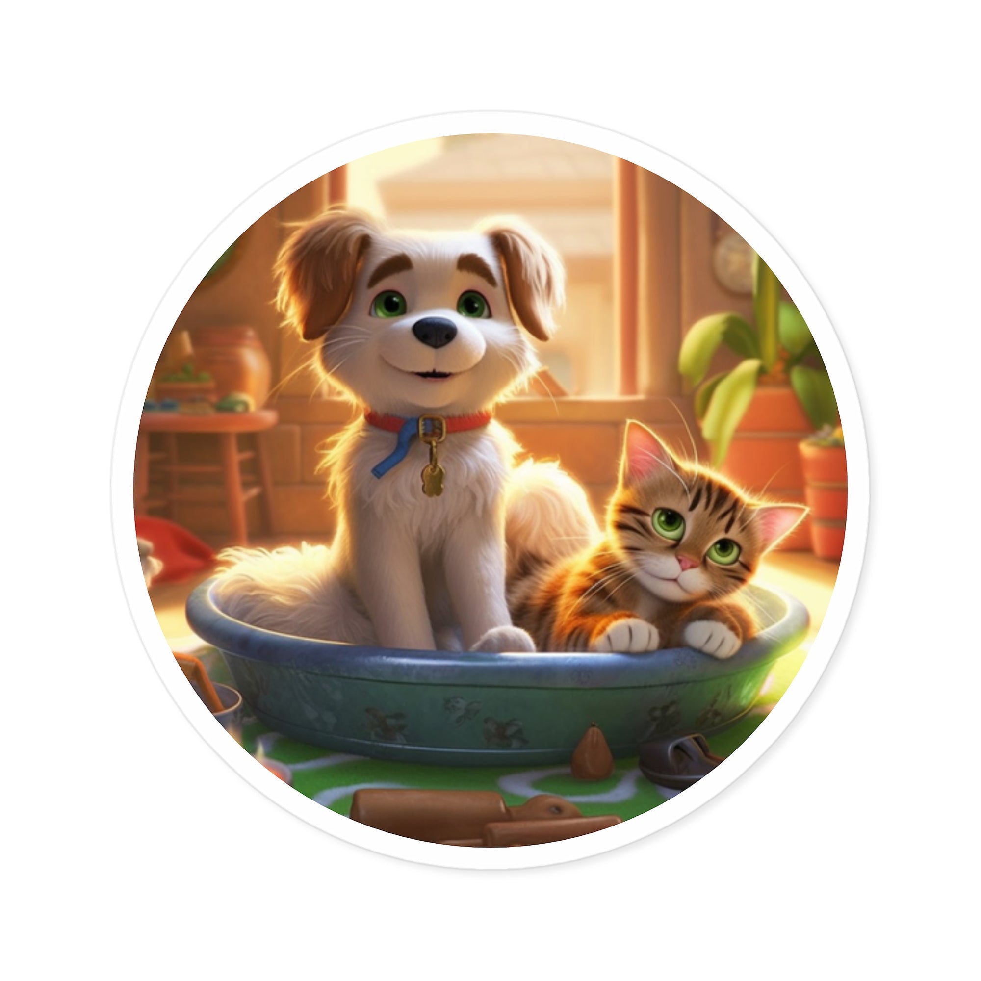 Cat and Dog, Spa Day Sticker, Laptop Decal, Gift for Pet Lovers