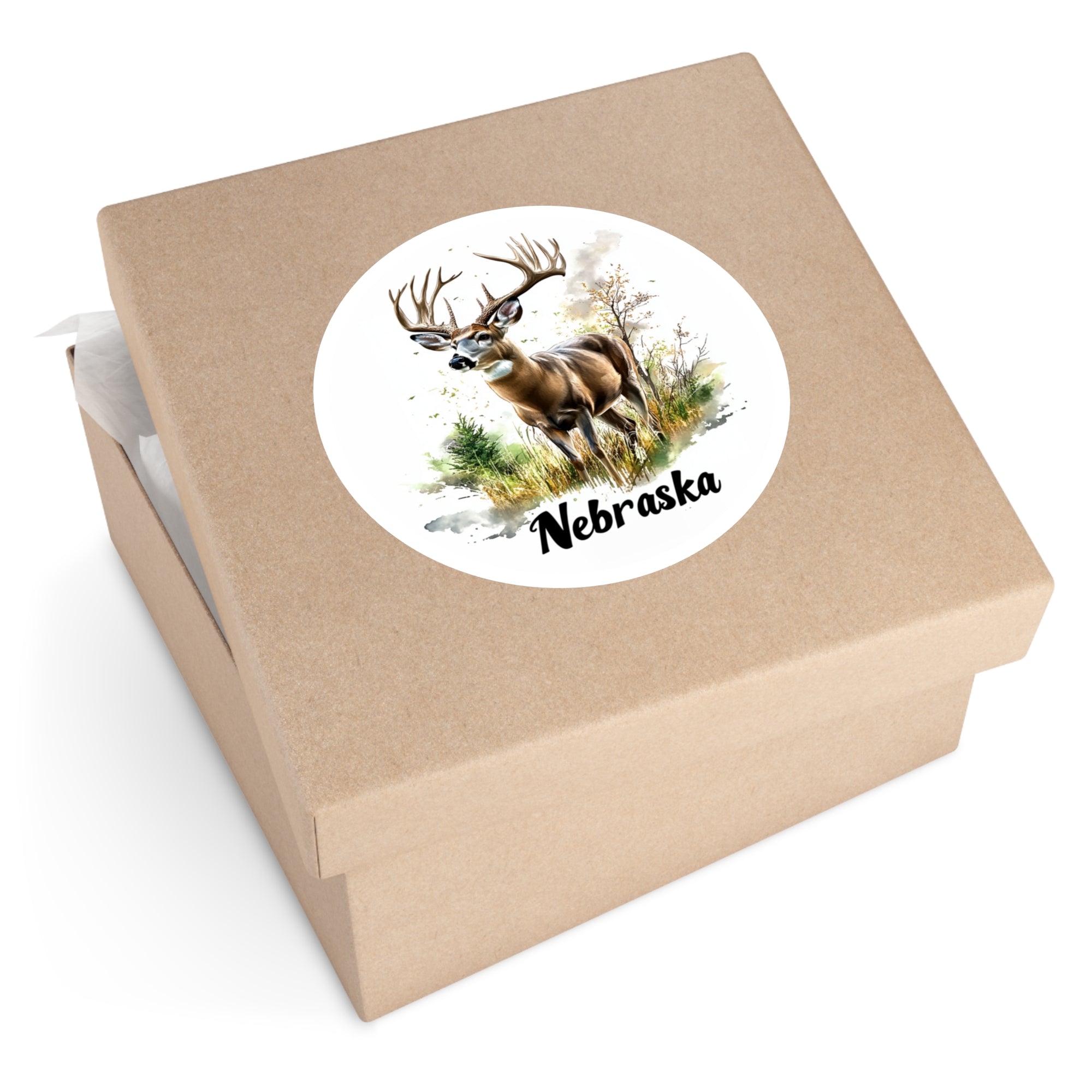 Nebraska Buck Sticker, Forest Wildlife Art, Rustic Nature Design, Outdoor Scene