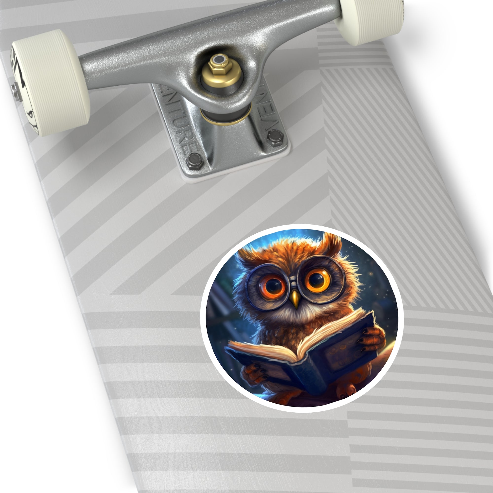 Cute Owl Reading Book, Whimsical Animal Sticker, Cozy Art, Fun Decor