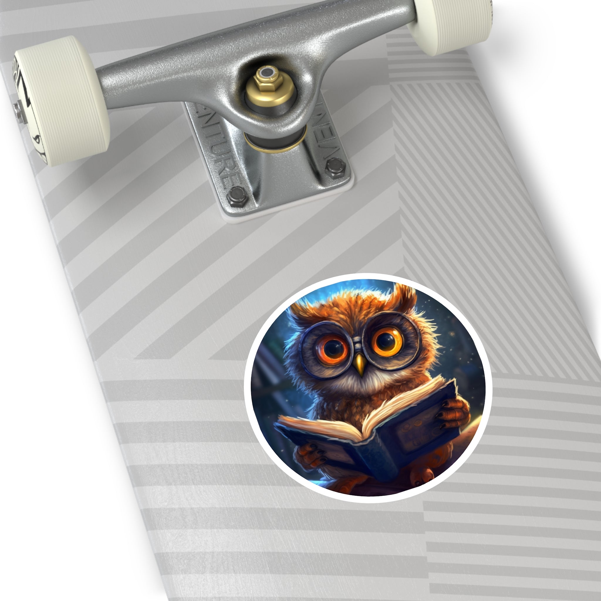 Cute Owl Reading Book, Whimsical Animal Sticker, Cozy Art, Fun Decor