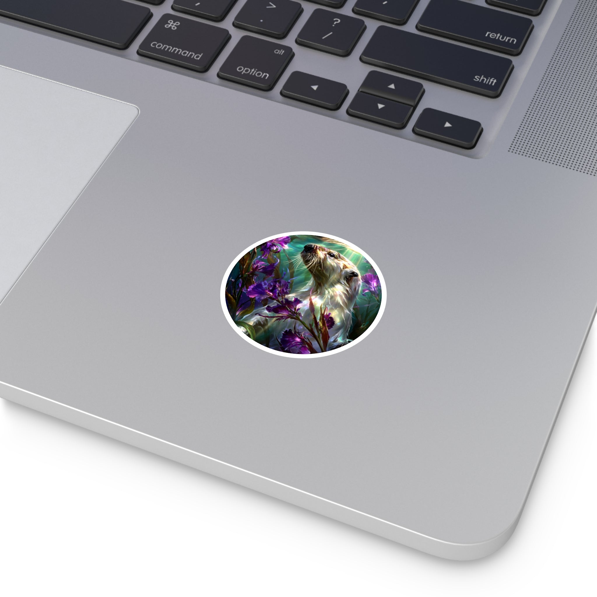 Sea Otter Serenity, Underwater Floral Art Sticker, Peaceful Scene, Nature Magic