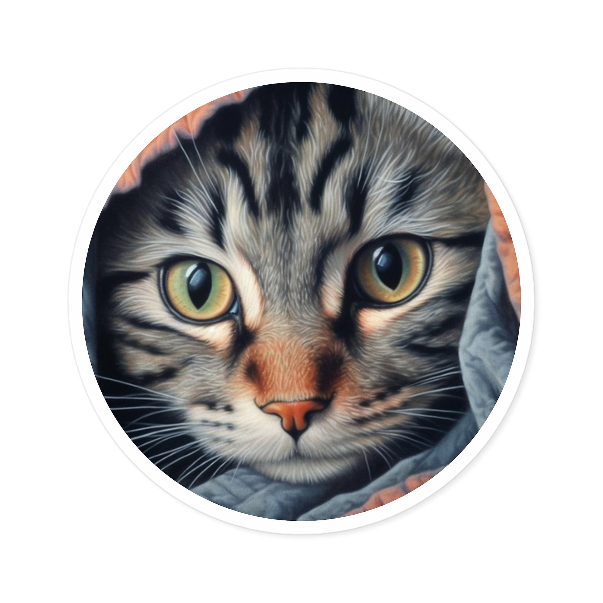 Shy Cat, Cozy Blanket Sticker, Warm Eyes, Gentle Realism