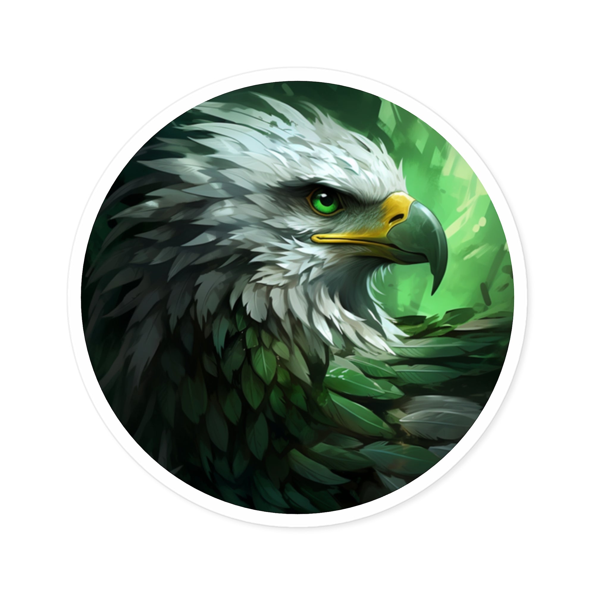 Eagle Head Sticker, Green Feathers, Power and Freedom, Nature Symbol Art