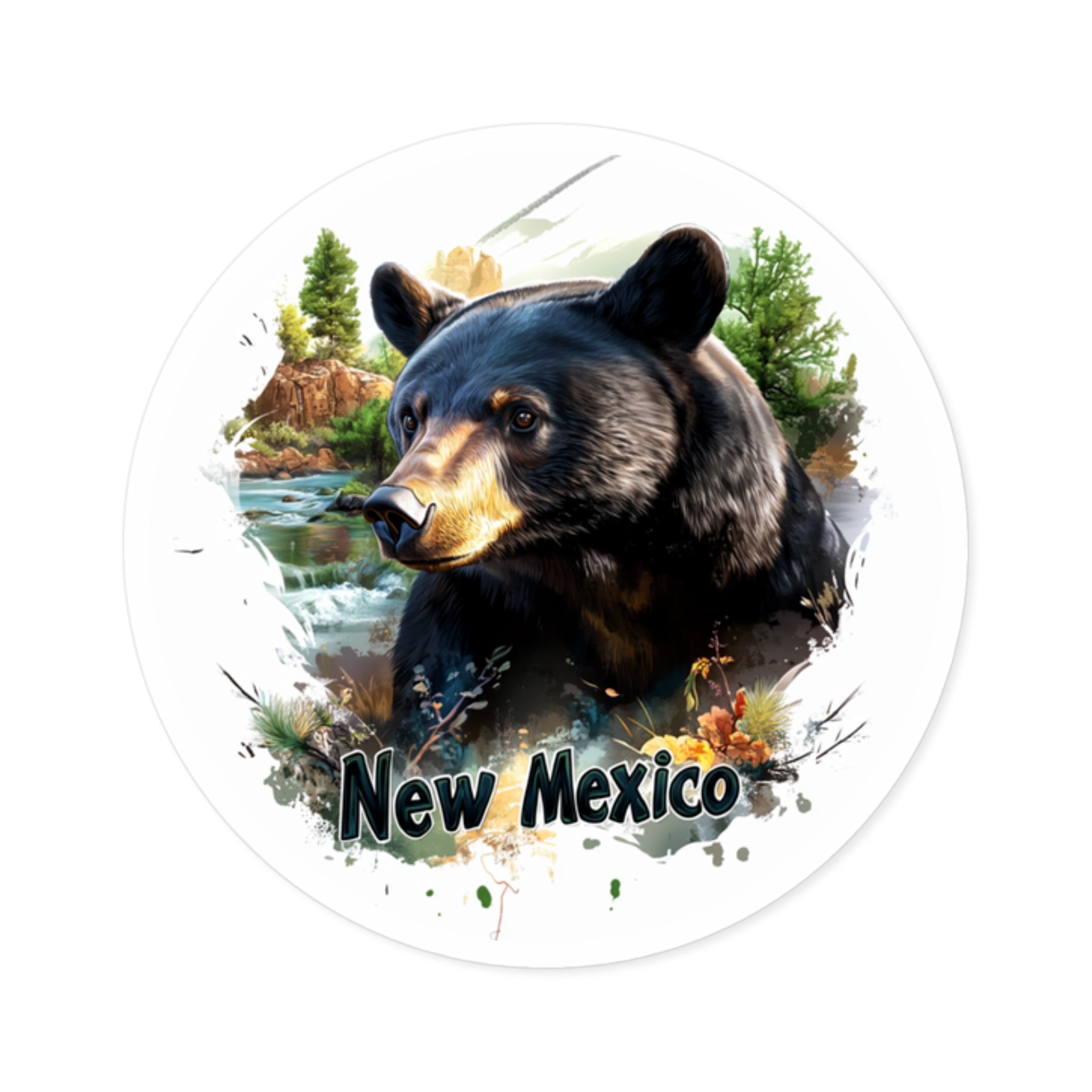 New Mexico Black Bear, Scenic River Sticker, State Animal Art, Nature Scene