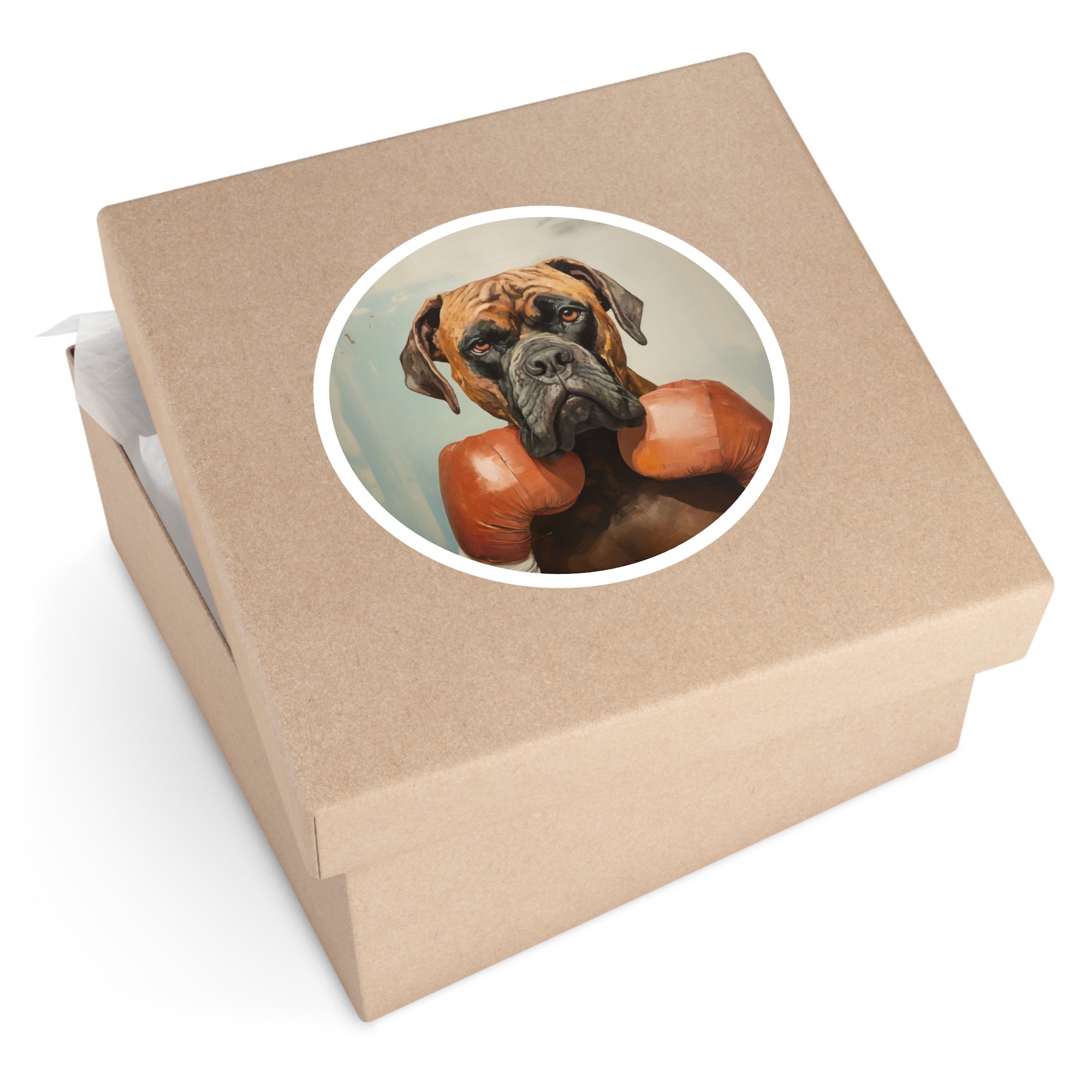 Boxer with Gloves, Funny Dog Sticker, Mid-Century Art, Bold Design