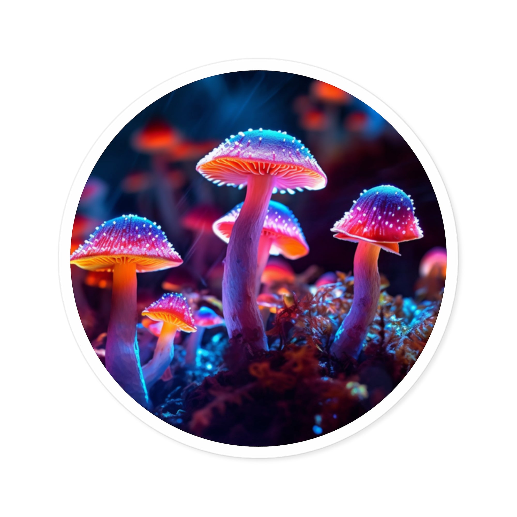Mushroom Glow Scene, Forest Art Sticker, Nature Decor, Detailed Gift