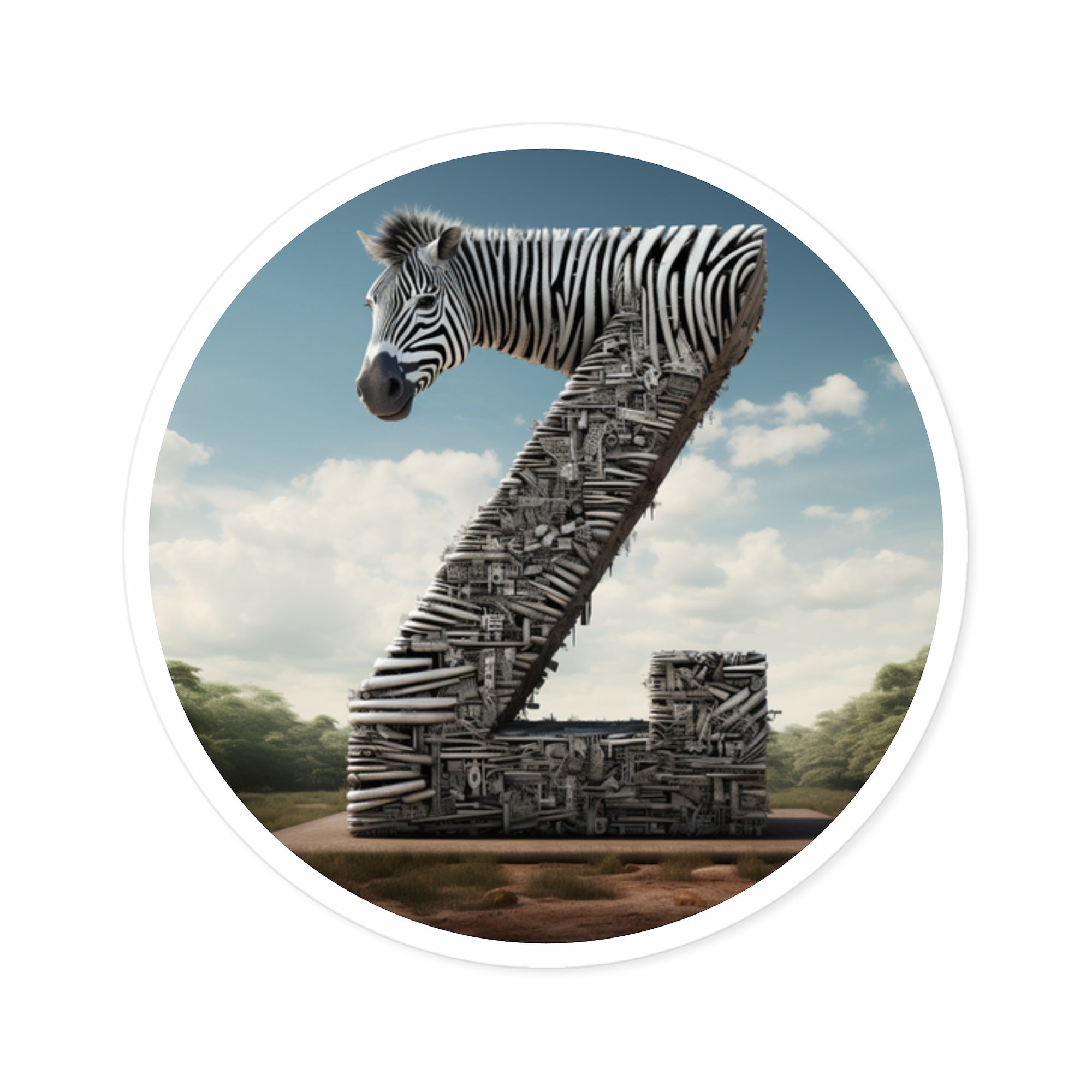Letter Z Zebra Design, Animal Art Sticker, Black White Decor