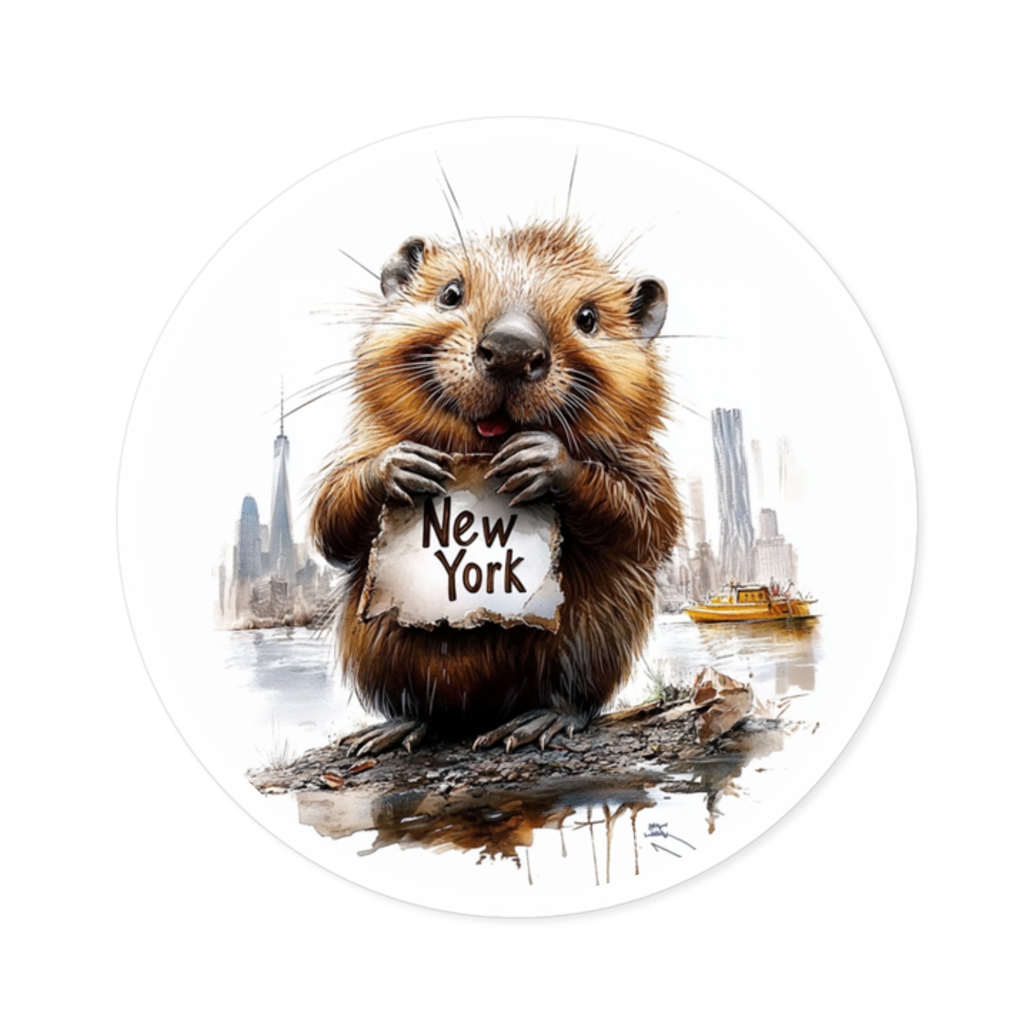 New York Beaver Skyline, City Animal Sticker, Laptop or Journal, Urban Wildlife