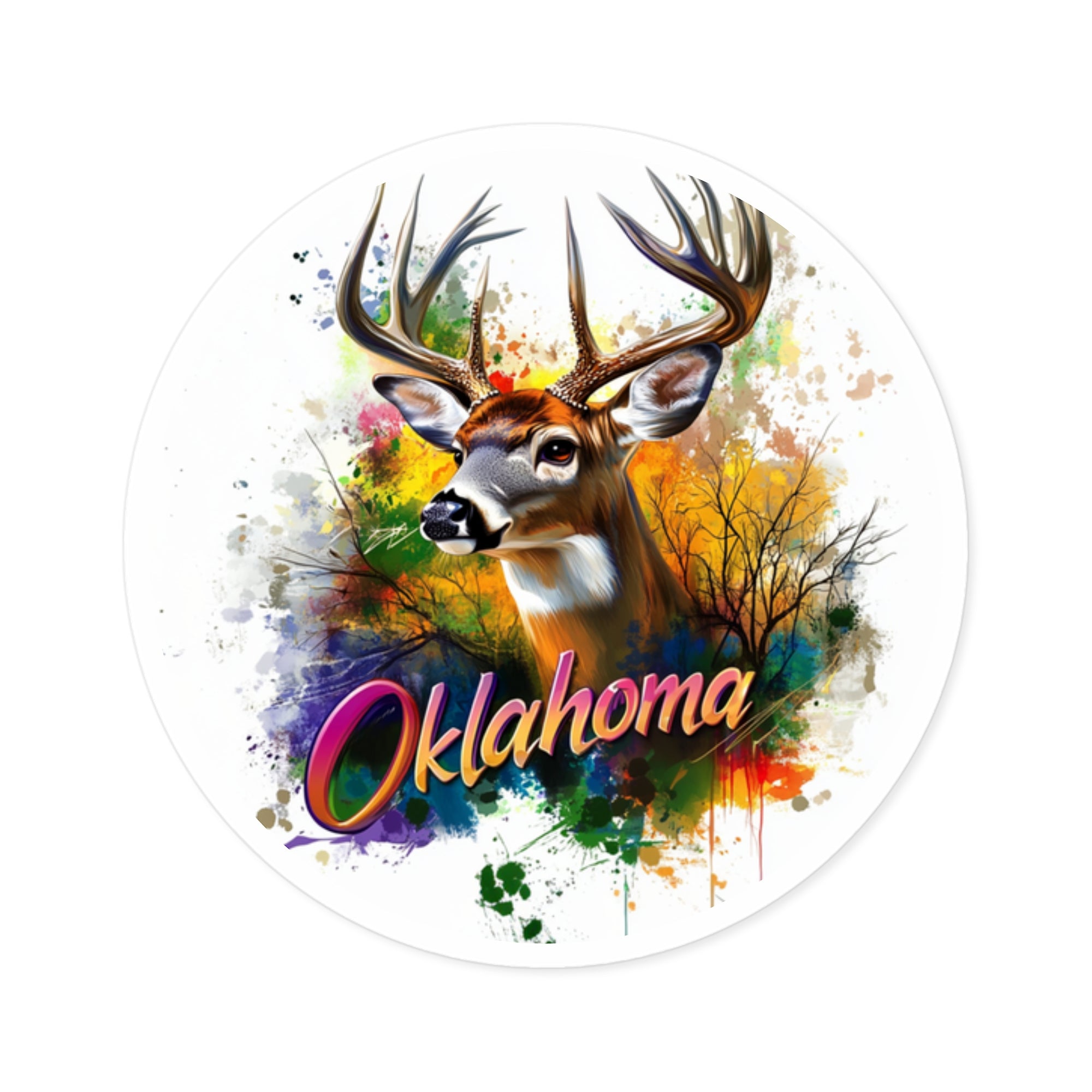 Oklahoma Deer Sticker, State Wildlife Design, Colorful Nature Art, Rustic Outdoors