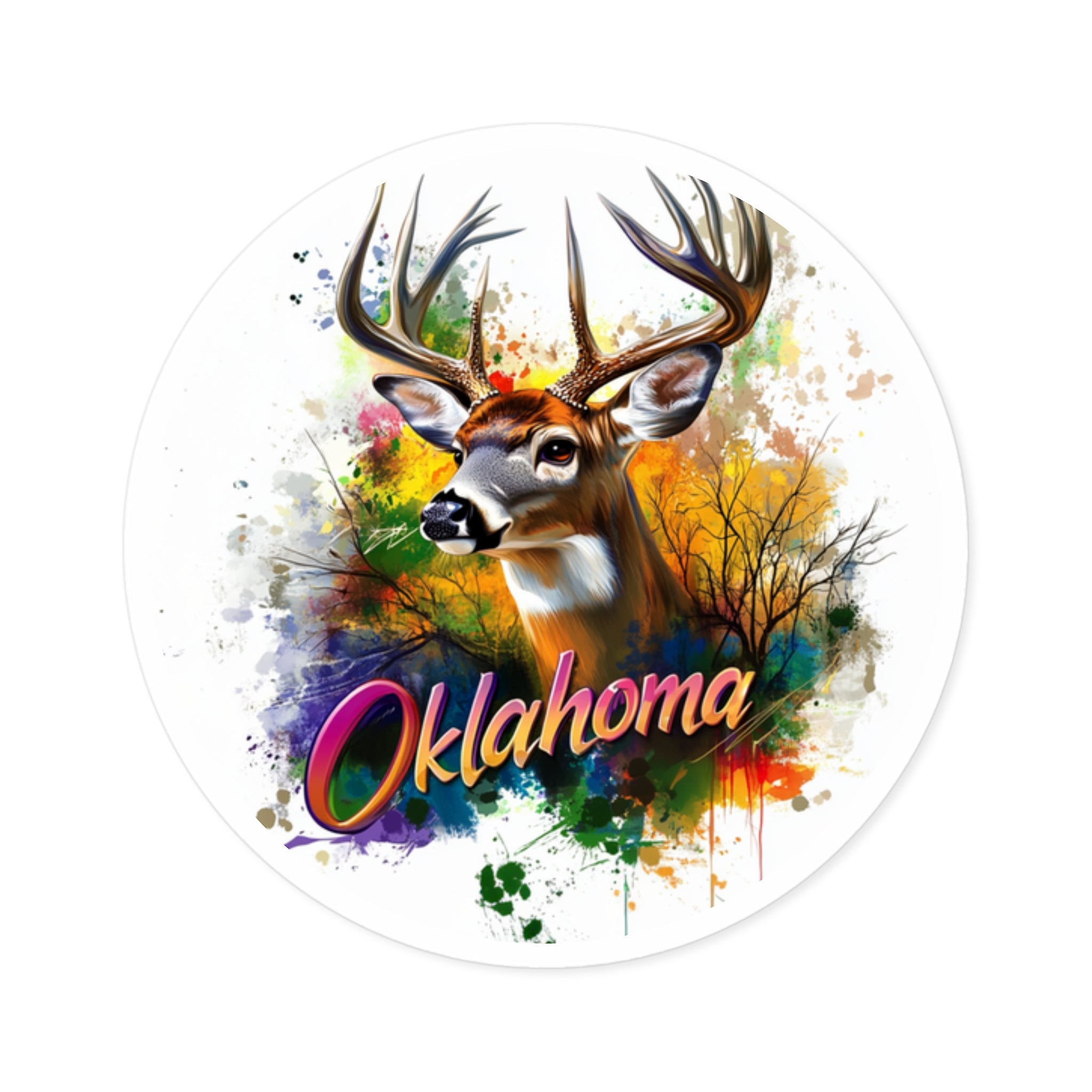 Oklahoma Deer Sticker, State Wildlife Design, Colorful Nature Art, Rustic Outdoors