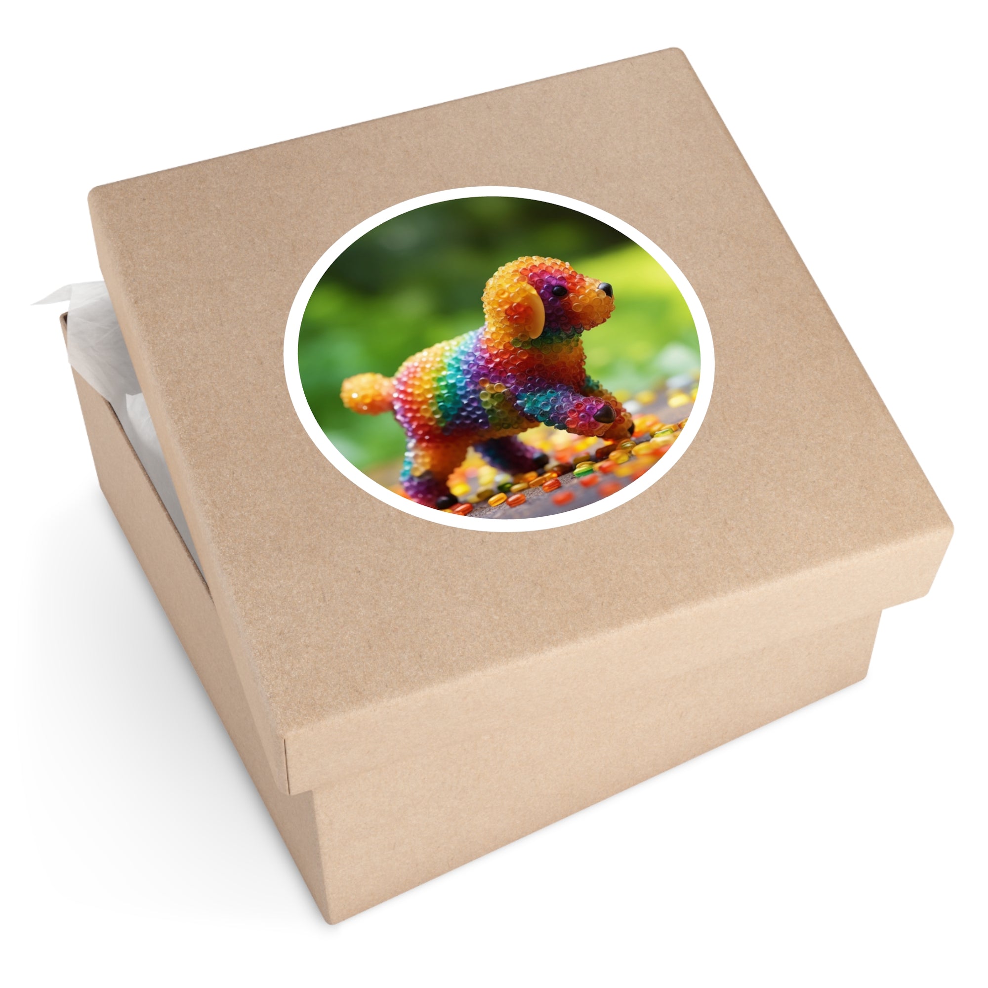 Rainbow Bead Dog Sticker, Colorful Pet Design, Fun Art, Playful Vibes