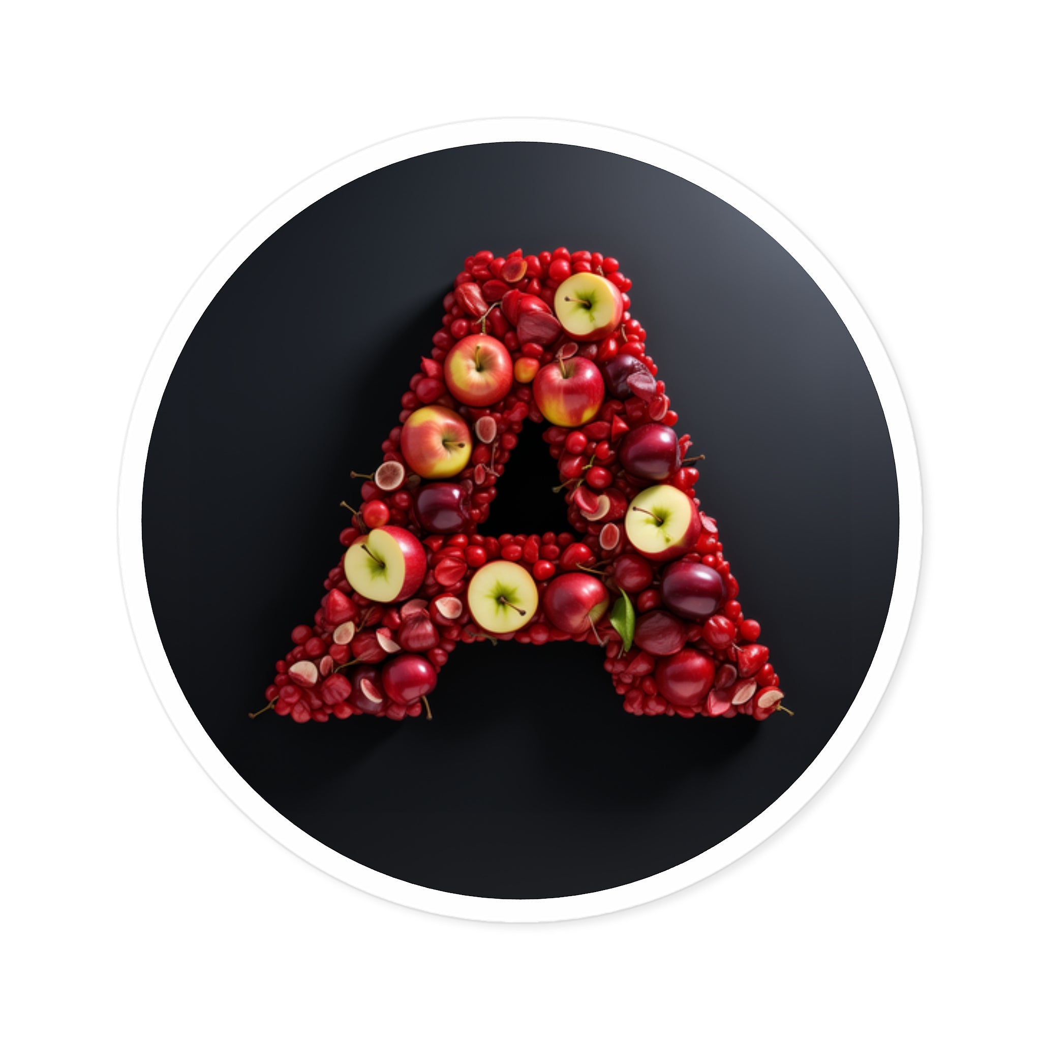 Letter A Apple Design, Fruit Art Sticker, Kitchen, Playful Decor