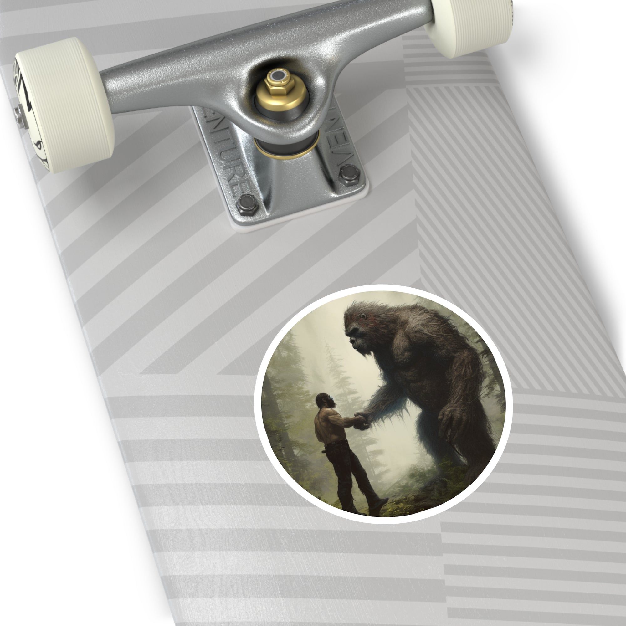 Bigfoot Encounter Sticker, Cryptid Art, Forest Design, Mysterious Scene