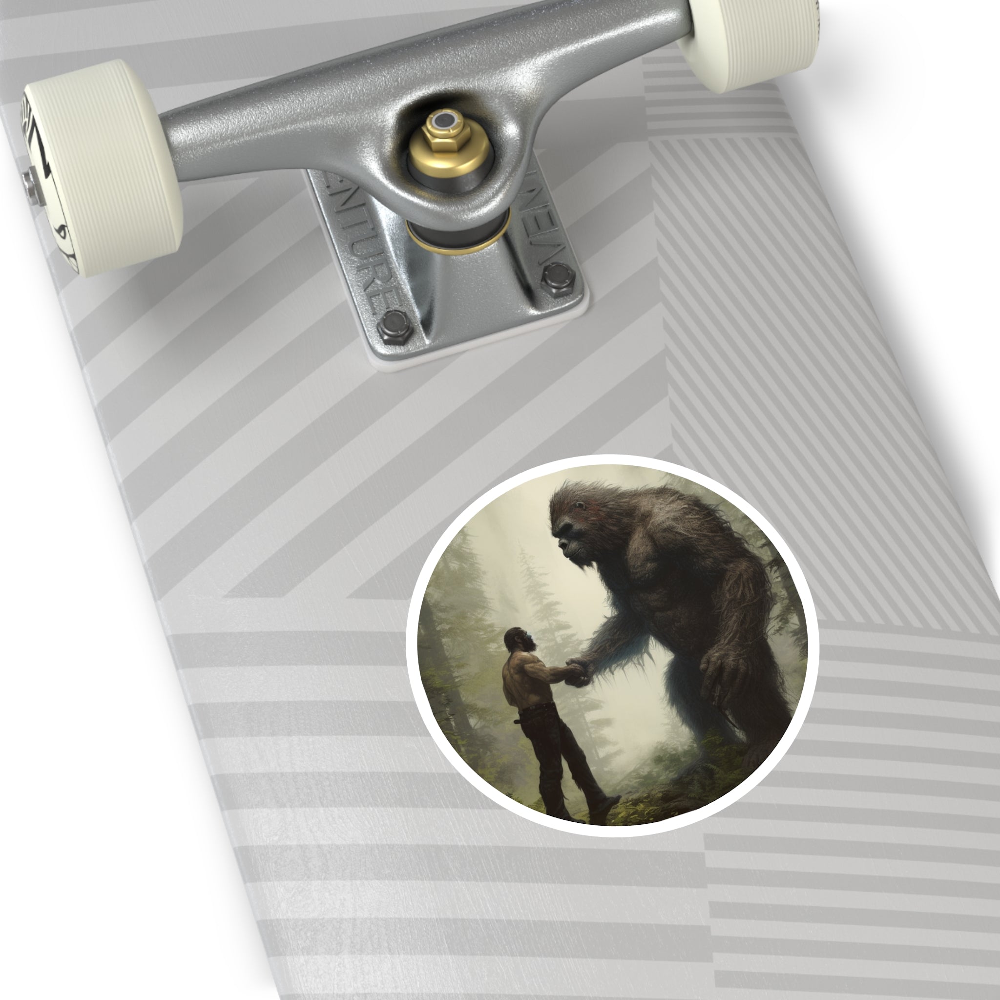 Bigfoot Encounter Sticker, Cryptid Art, Forest Design, Mysterious Scene