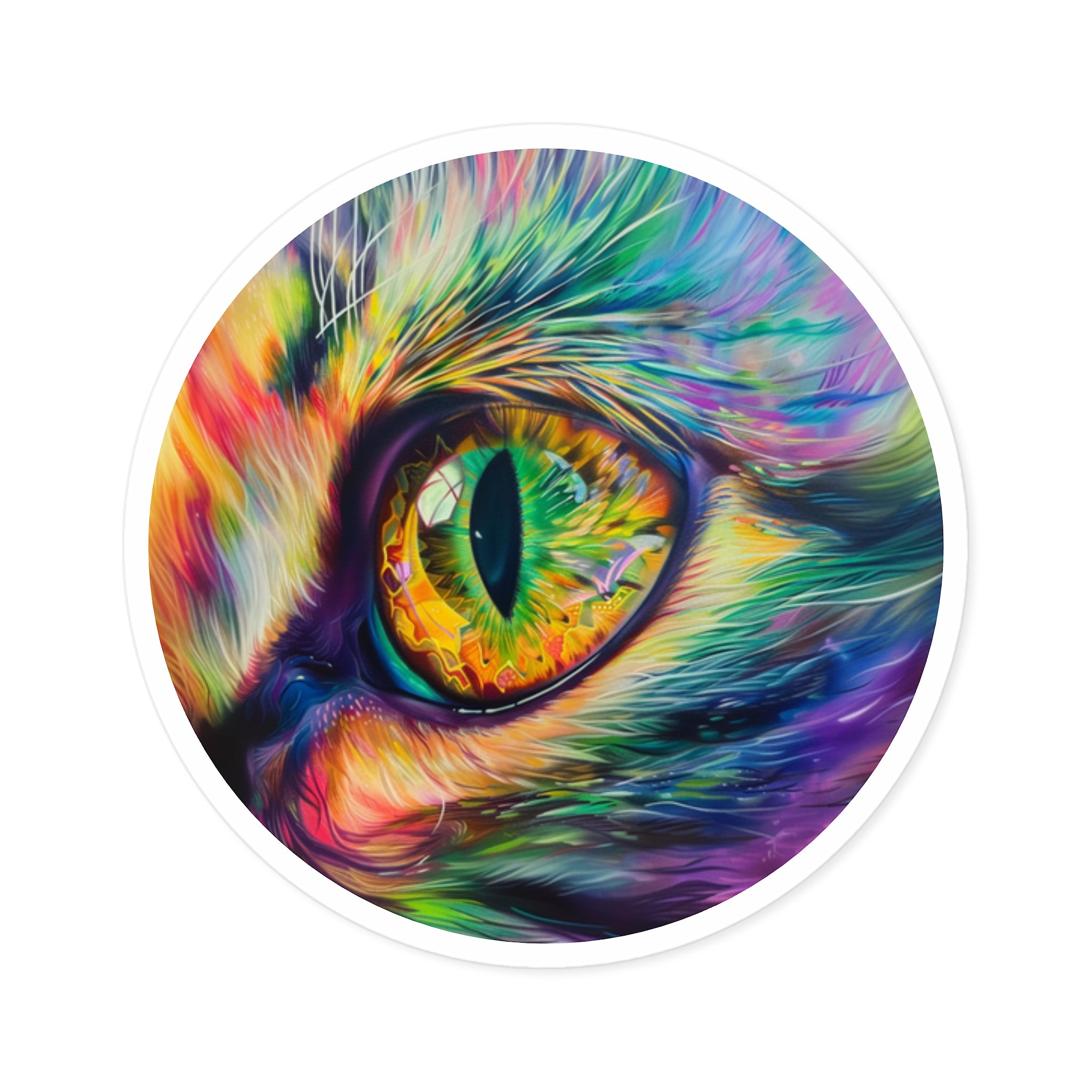Rainbow Cat Eye Sticker, Trippy Animal Design, Vibrant Color Art