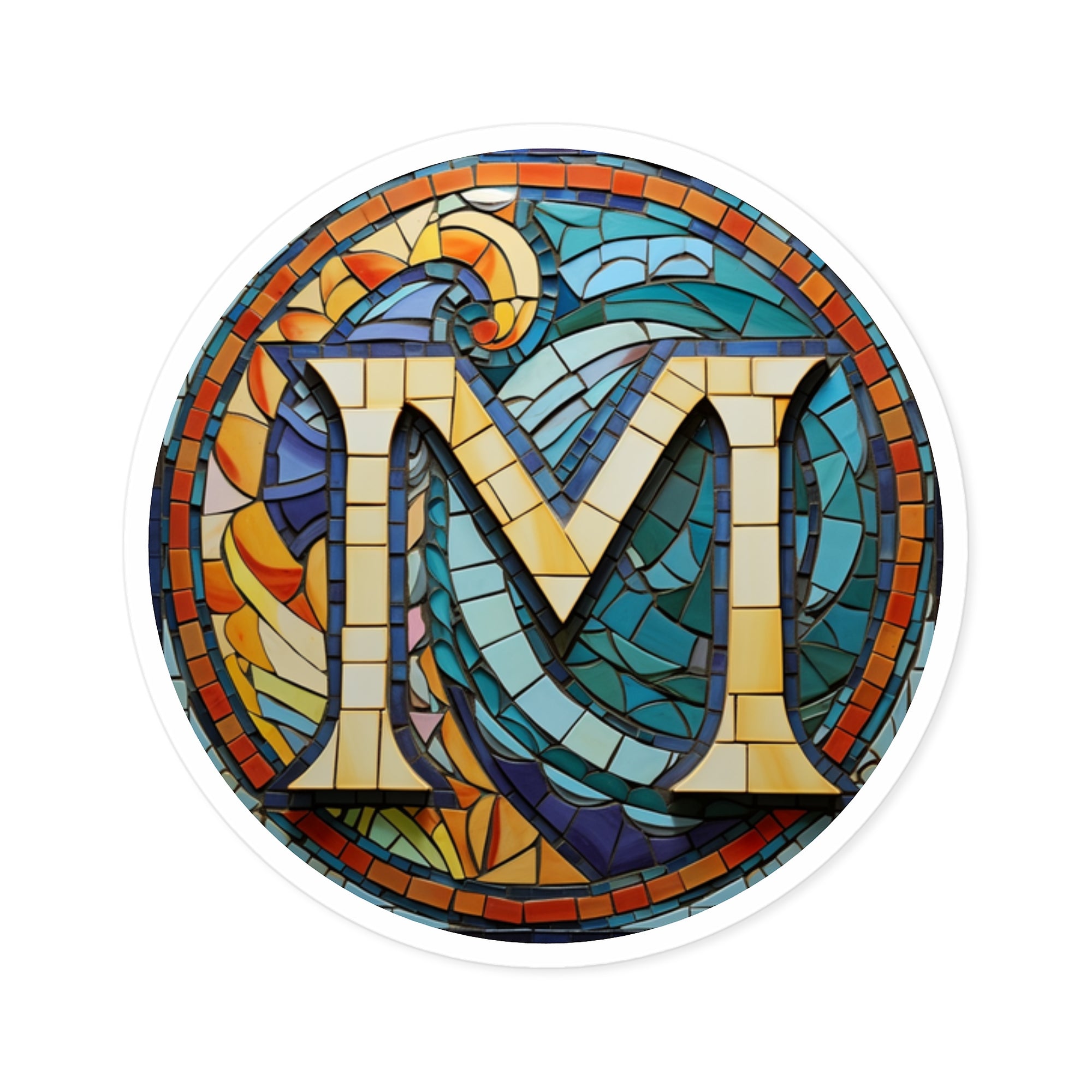 Letter M Mosaic Art, Tile Pattern Sticker, Colorful Decor