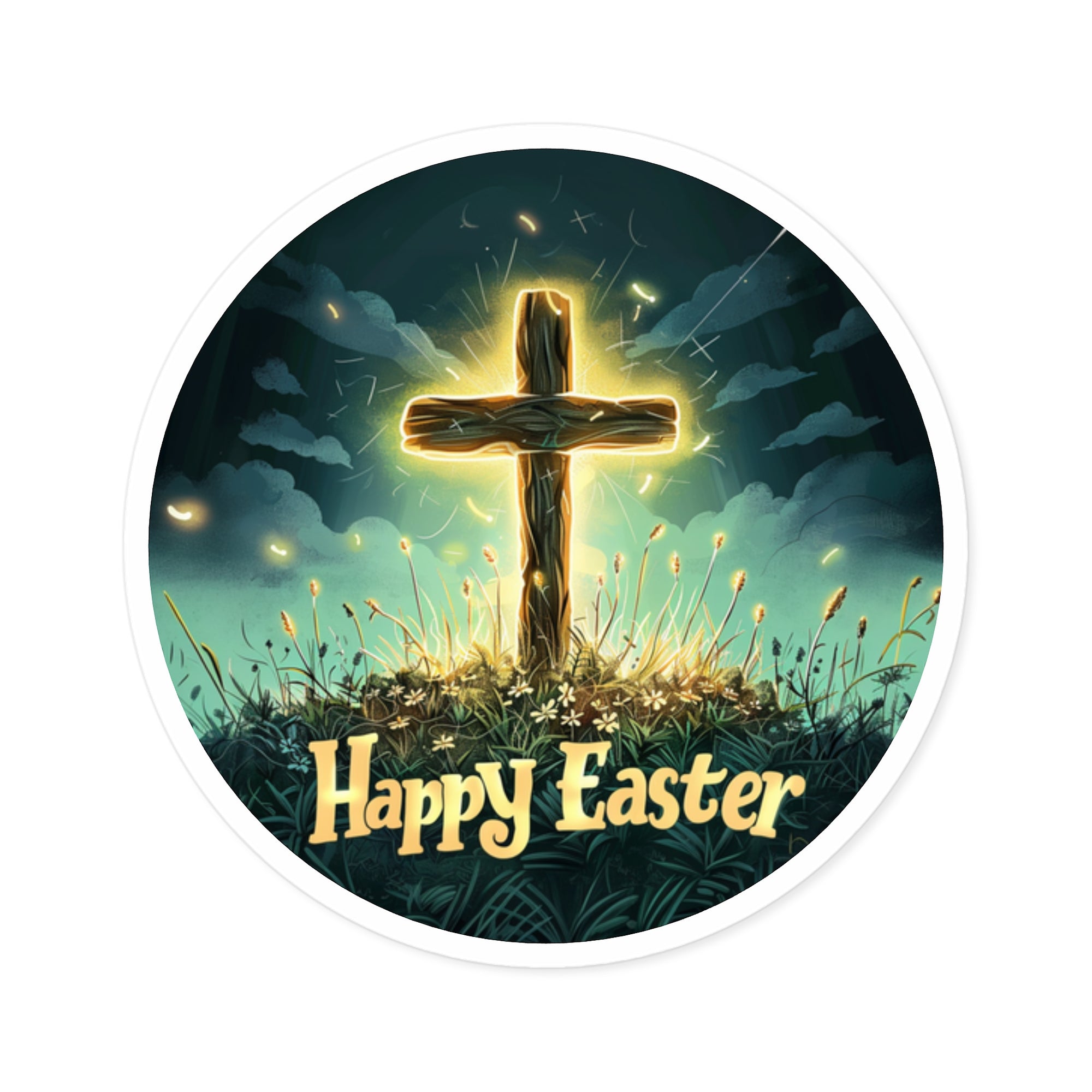 Happy Easter cross sticker, inspirational theme, spring gift, uplifting design