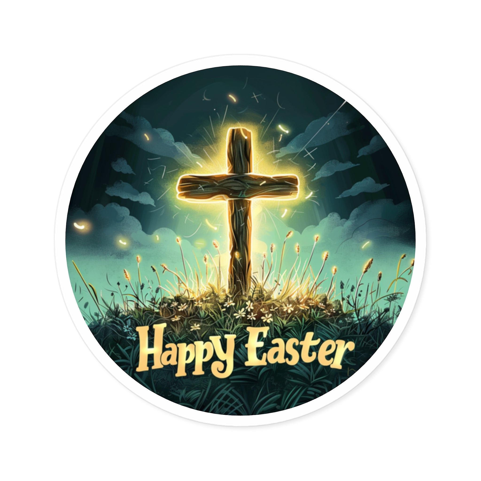 Happy Easter cross sticker, inspirational theme, spring gift, uplifting design
