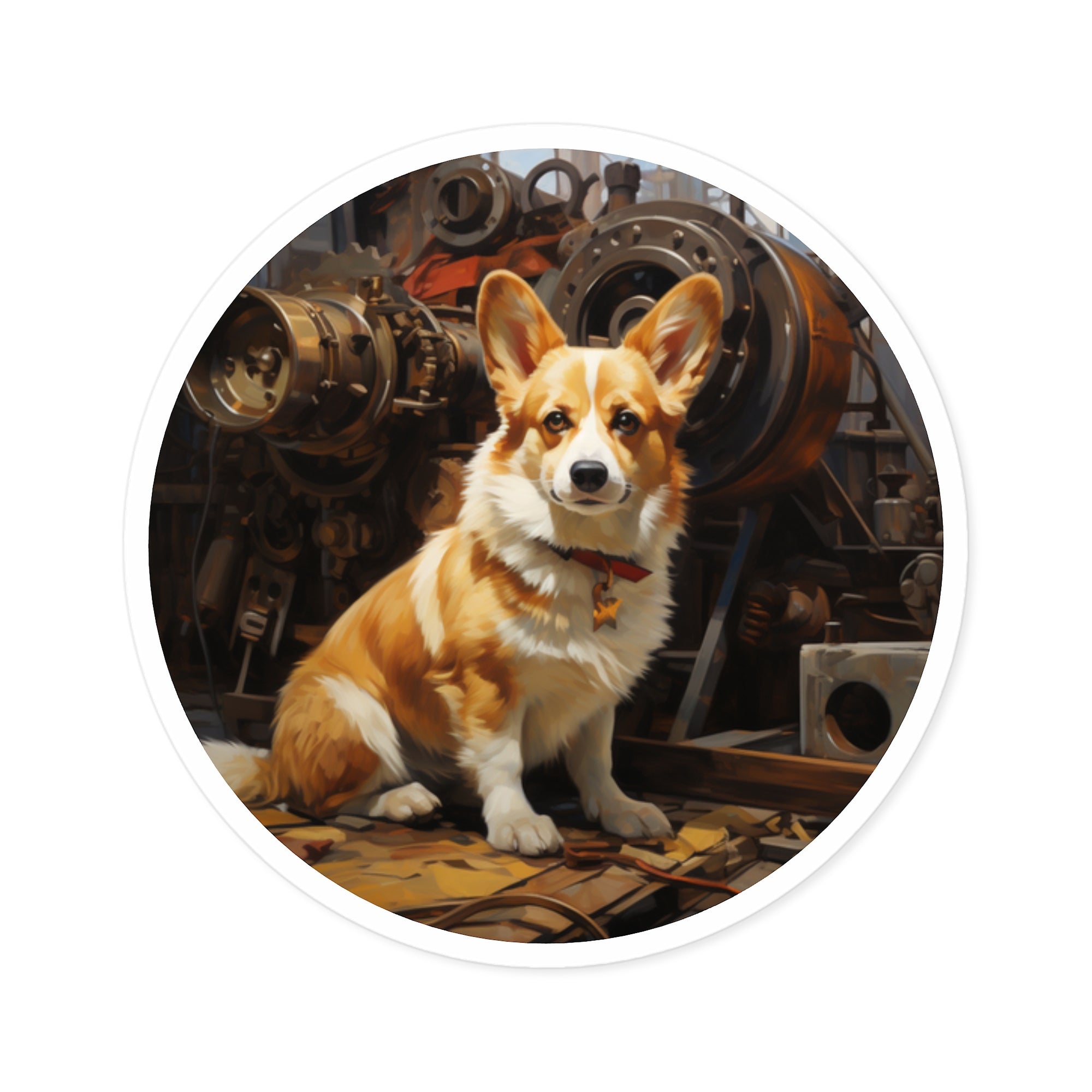 Corgi Mechanic Sticker, Industrial Dog Art, Workshop Design, Pet Lovers Gift