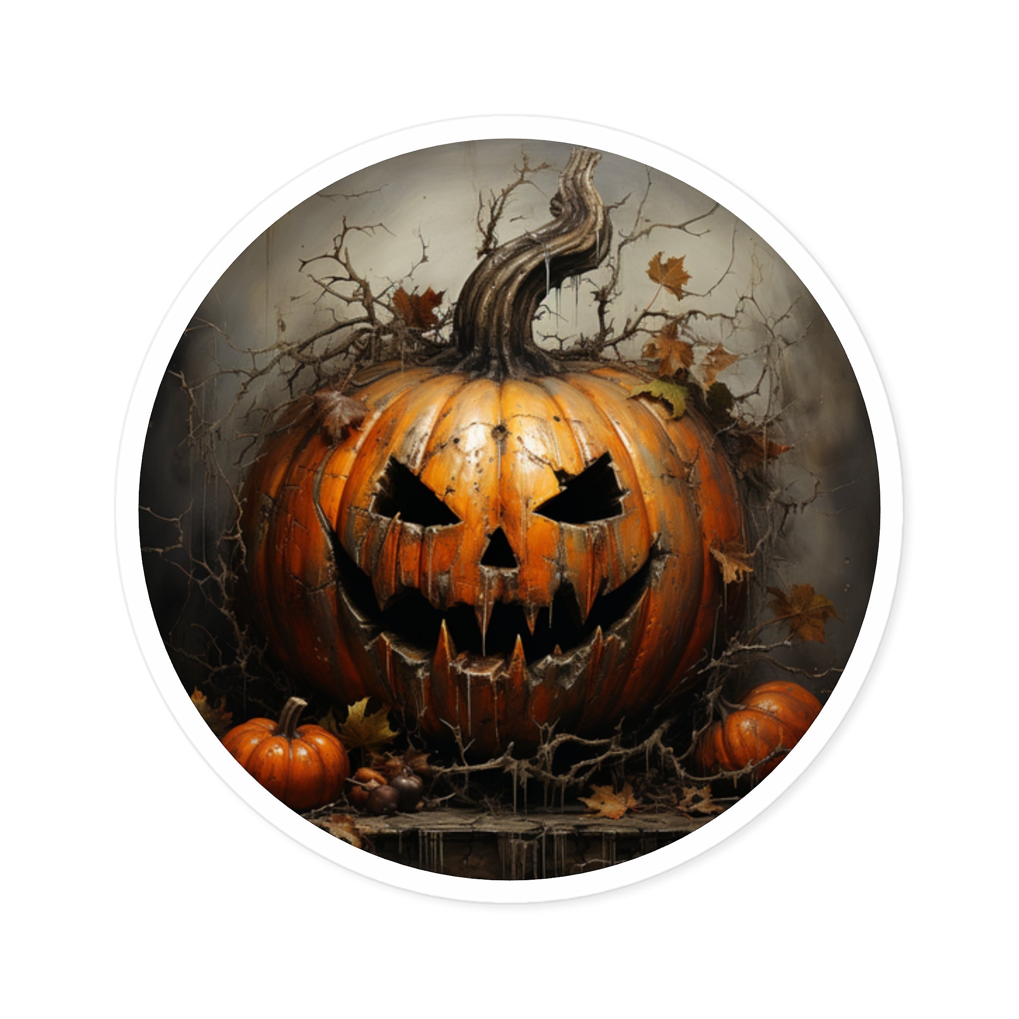 Spooky Jack-O’-Lantern Sticker, Creepy Halloween Art, Dark Decor