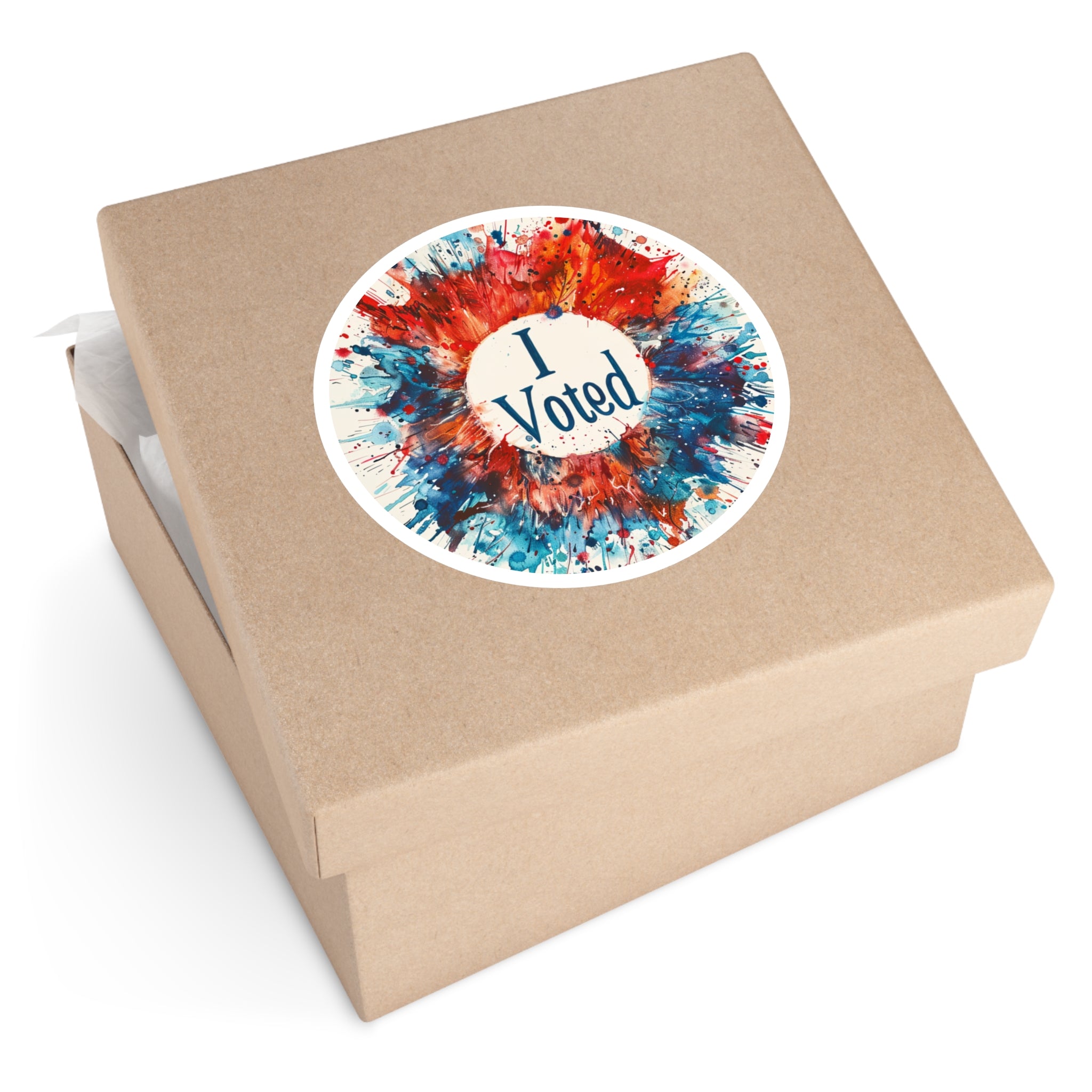 I Voted Circle Sticker, Red White Blue Splash Art, Patriotic Design, Election Gift