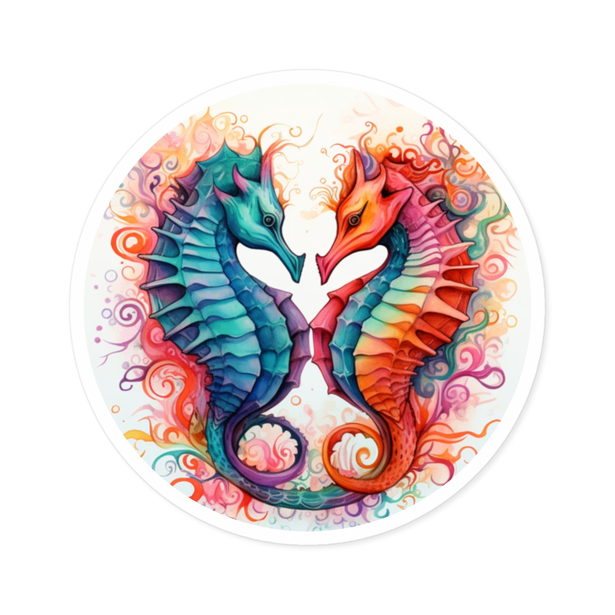 Seahorses Sticker, Colorful Art, Ocean Theme, Friendship Gift