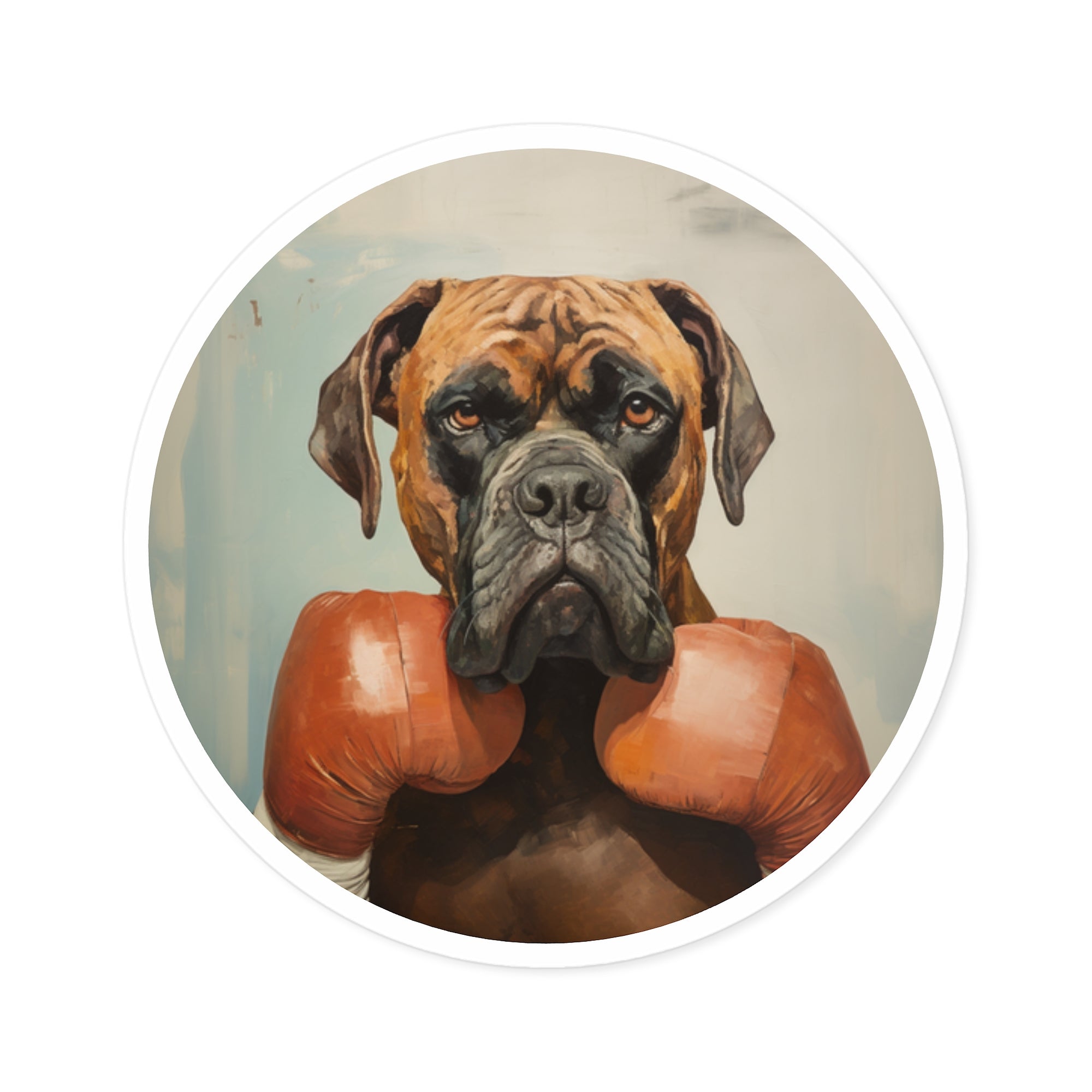 Boxer with Gloves, Funny Dog Sticker, Mid-Century Art, Bold Design