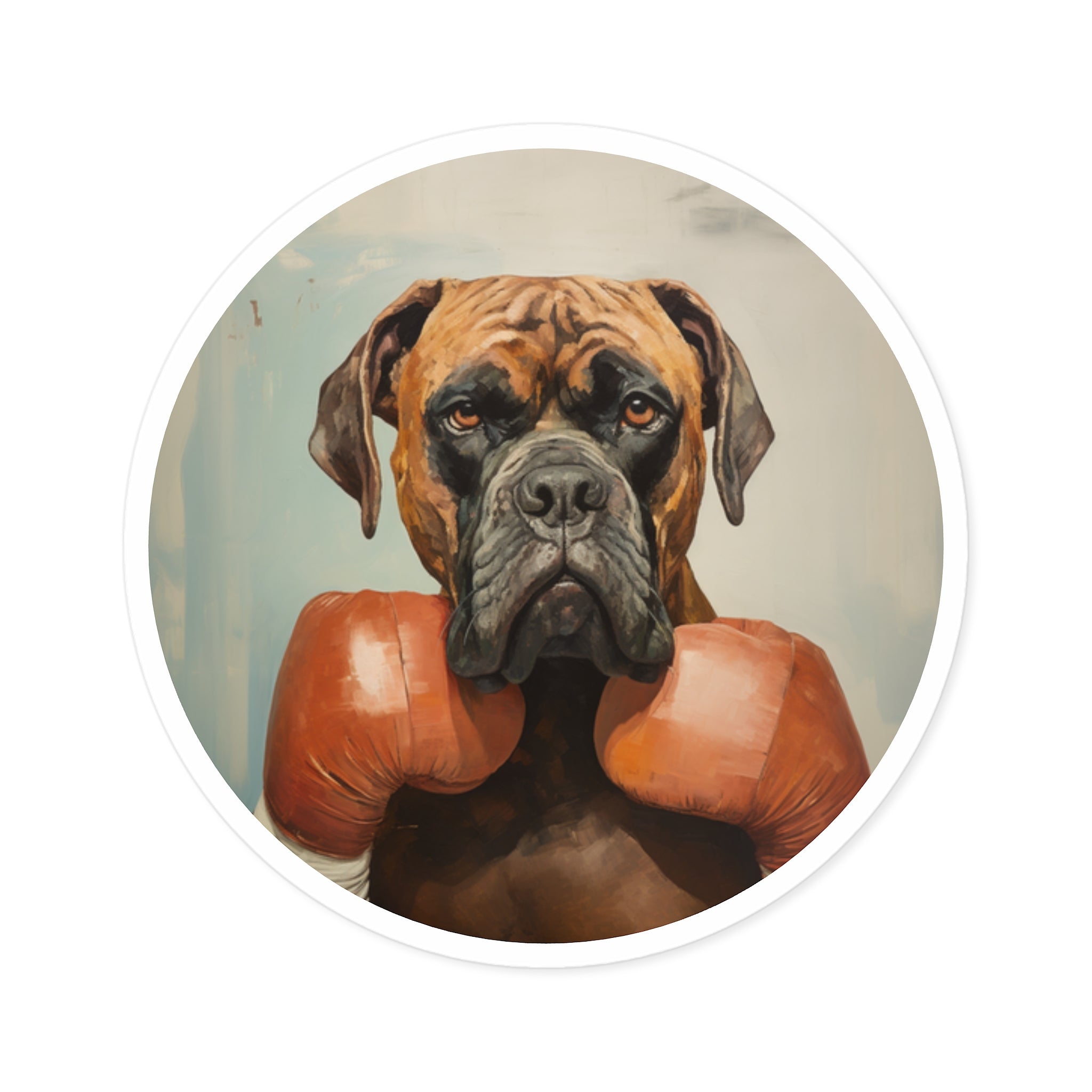 Boxer with Gloves, Funny Dog Sticker, Mid-Century Art, Bold Design