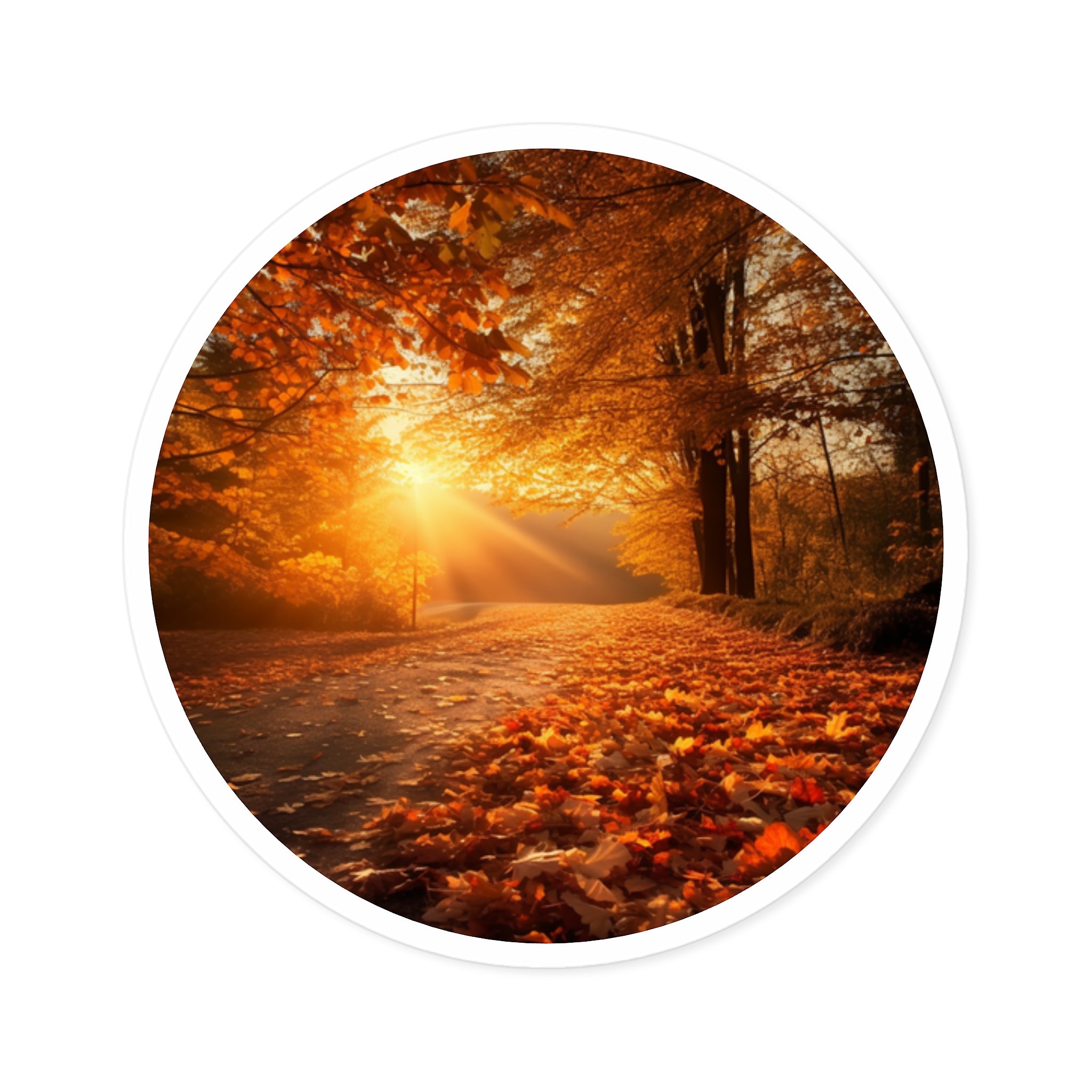 Autumn Forest Path, Golden Landscape Sticker, Laptop Decal, Fall Aesthetic Gift