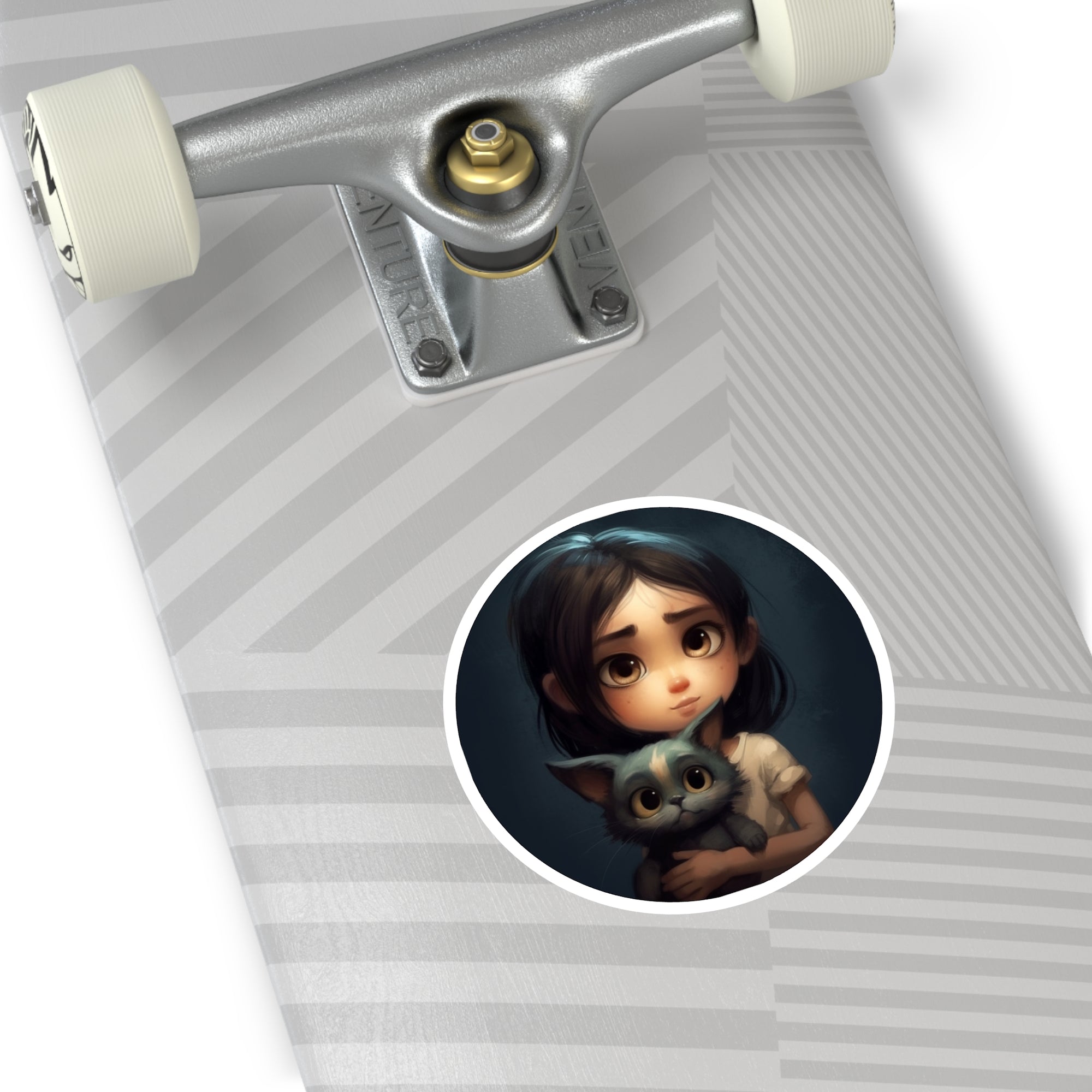 Little Girl & Kitten Hug, Heartwarming Sticker, Gift Idea, Cute Moment