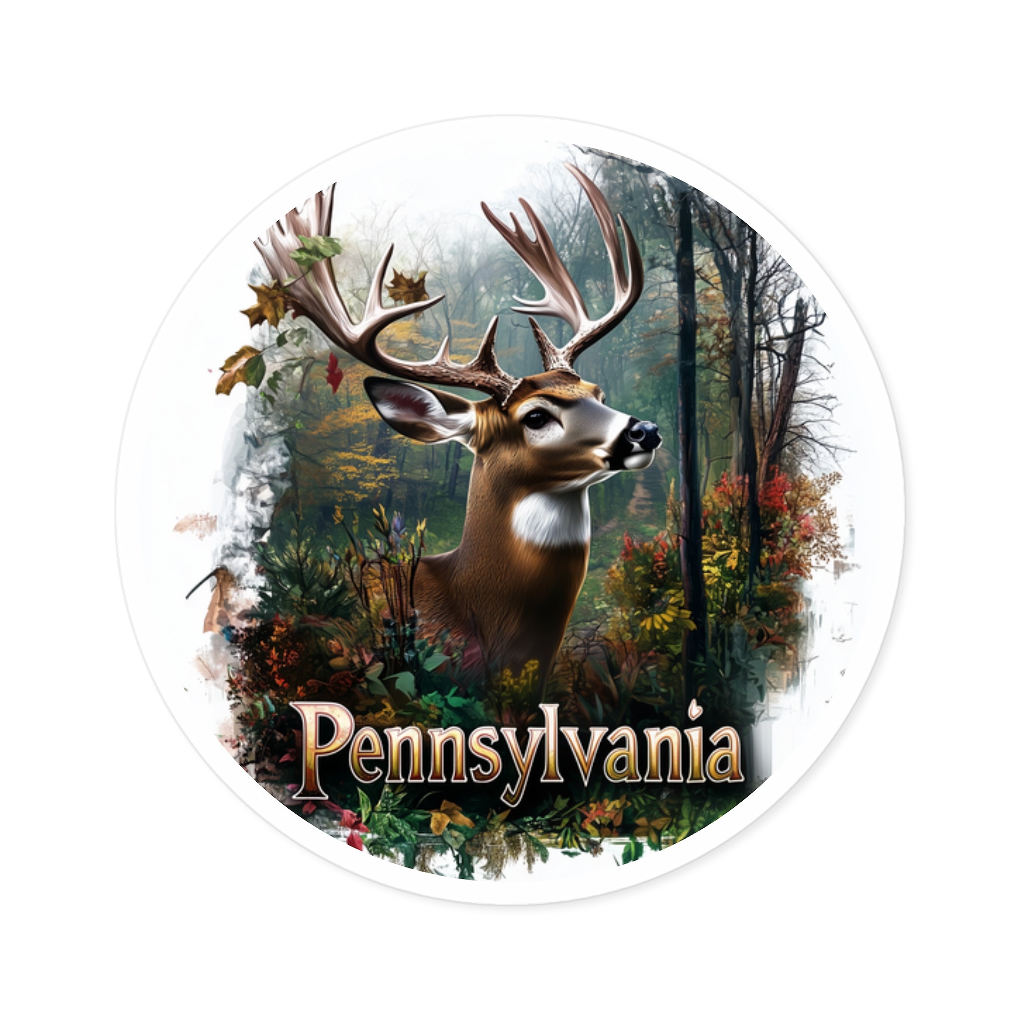Pennsylvania Deer Sticker, State Wildlife Design, Woodland Nature Art, Rustic Outdoors