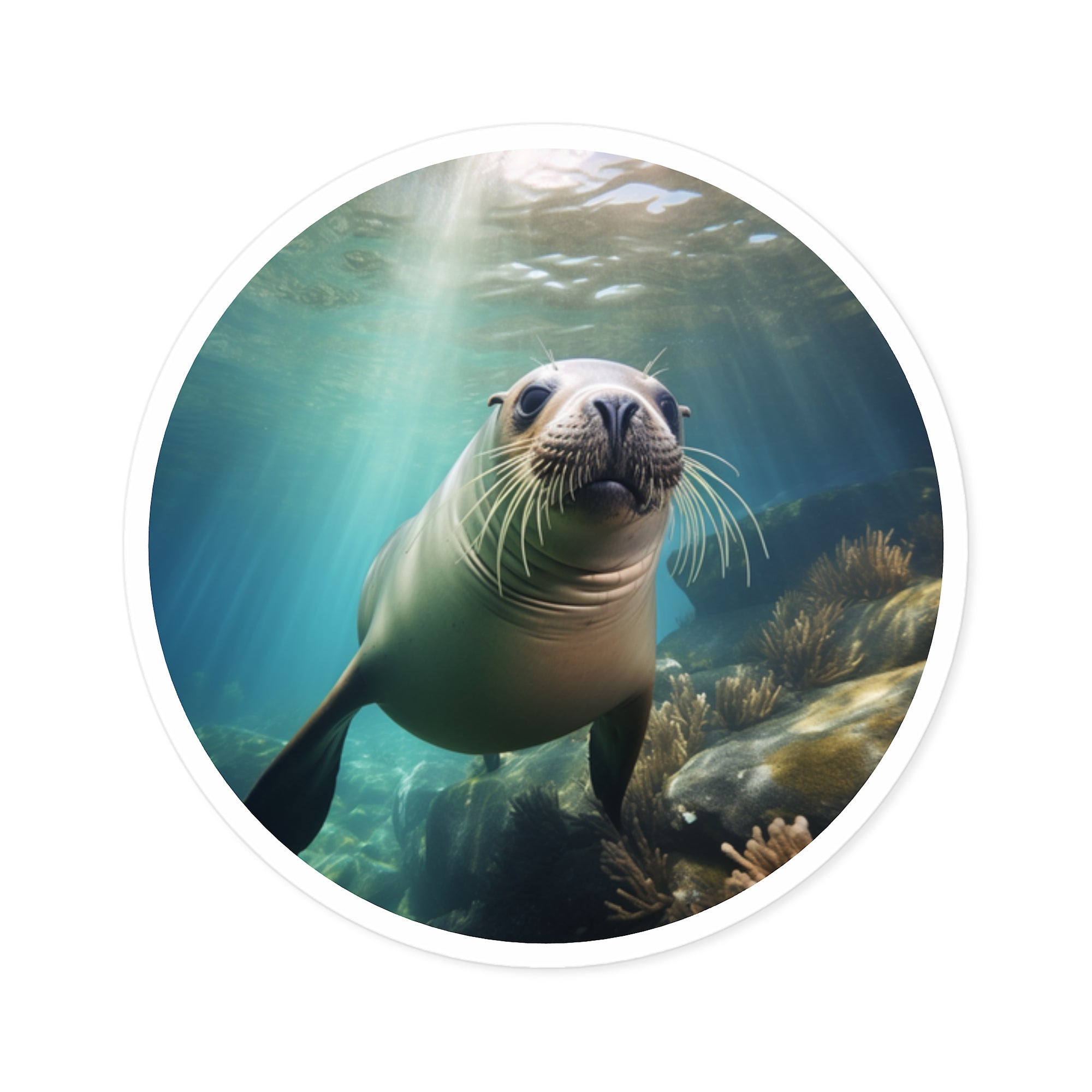 Sea Lion Underwater, Ocean Animal Sticker, Marine Life Art, Beach Gift