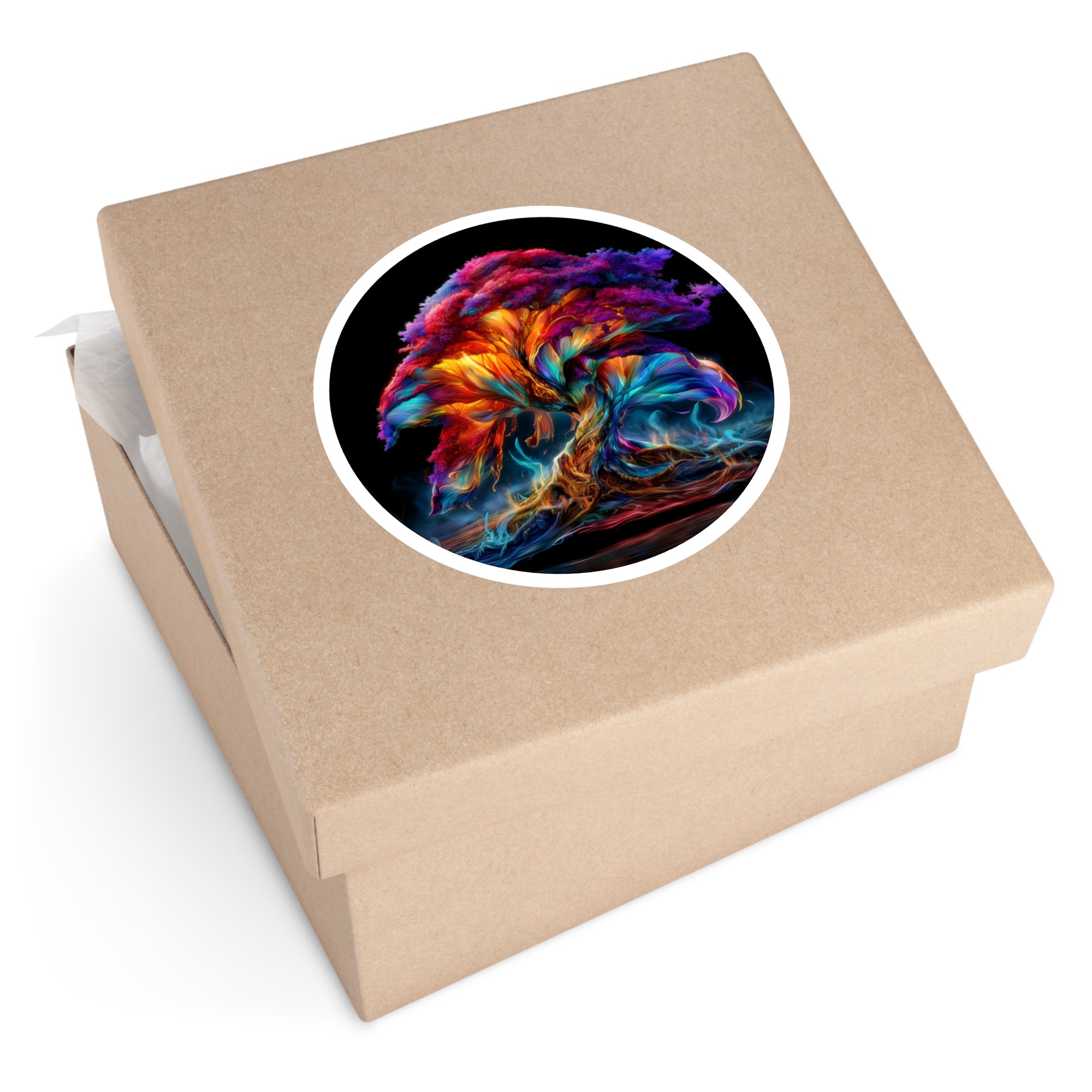 Rainbow Tree Sticker, Vibrant Nature Art, Color Explosion Design, Fantasy Gift