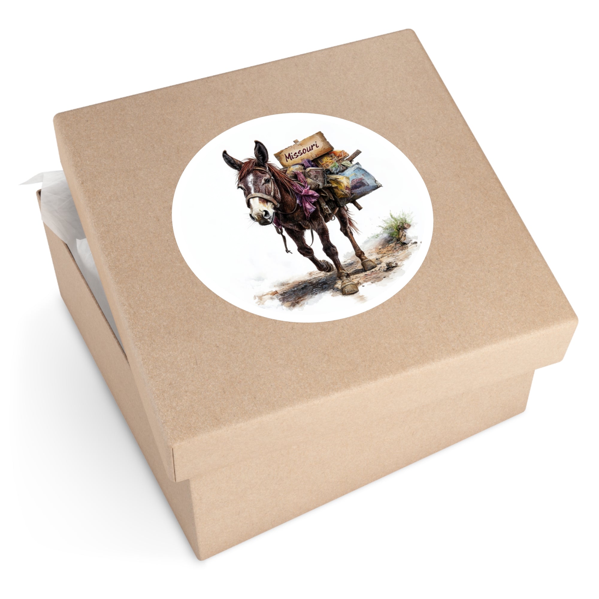 Missouri Mule Pack Sticker, State Pride Art, Western Design, Travel Theme