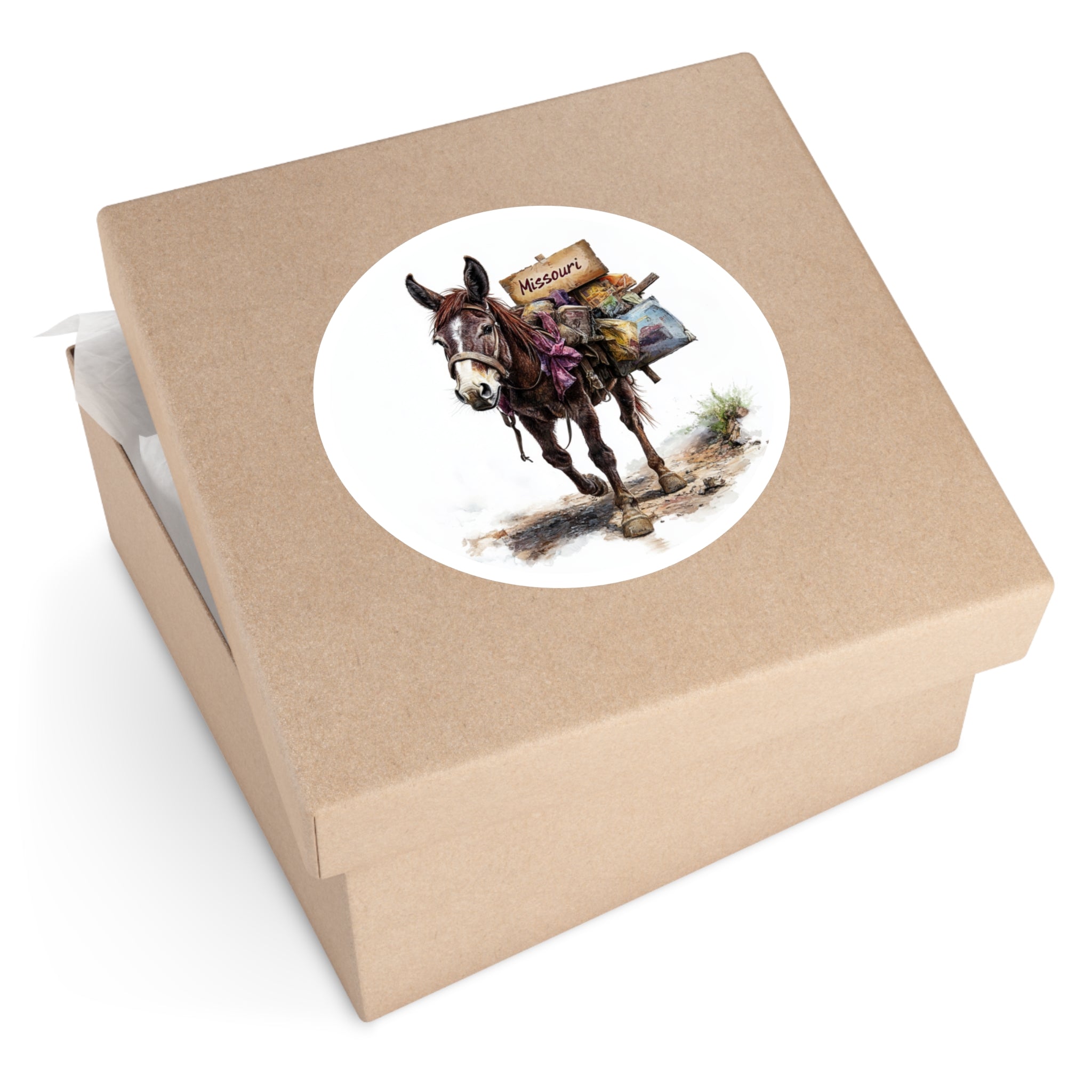 Missouri Mule Pack Sticker, State Pride Art, Western Design, Travel Theme