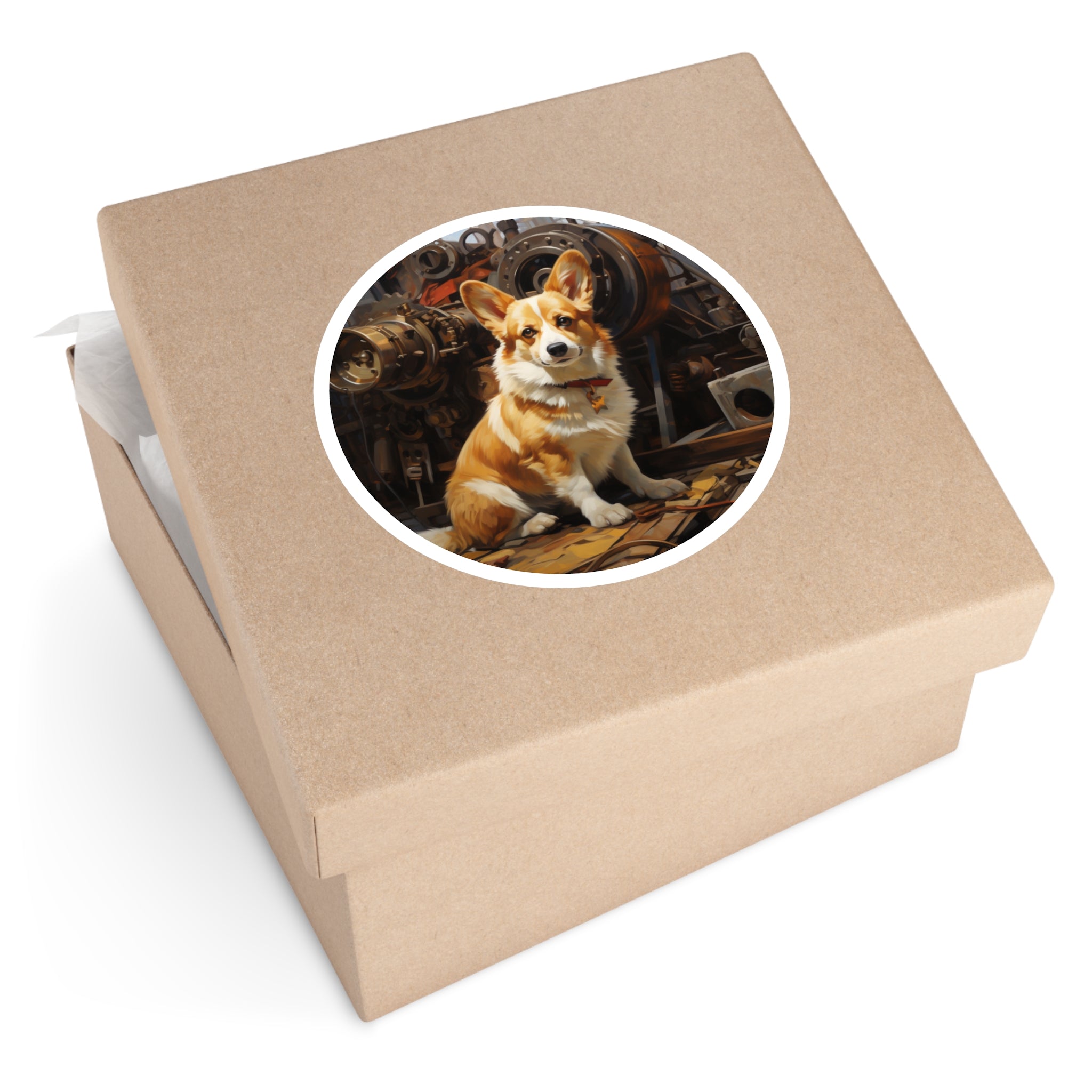 Corgi Mechanic Sticker, Industrial Dog Art, Workshop Design, Pet Lovers Gift