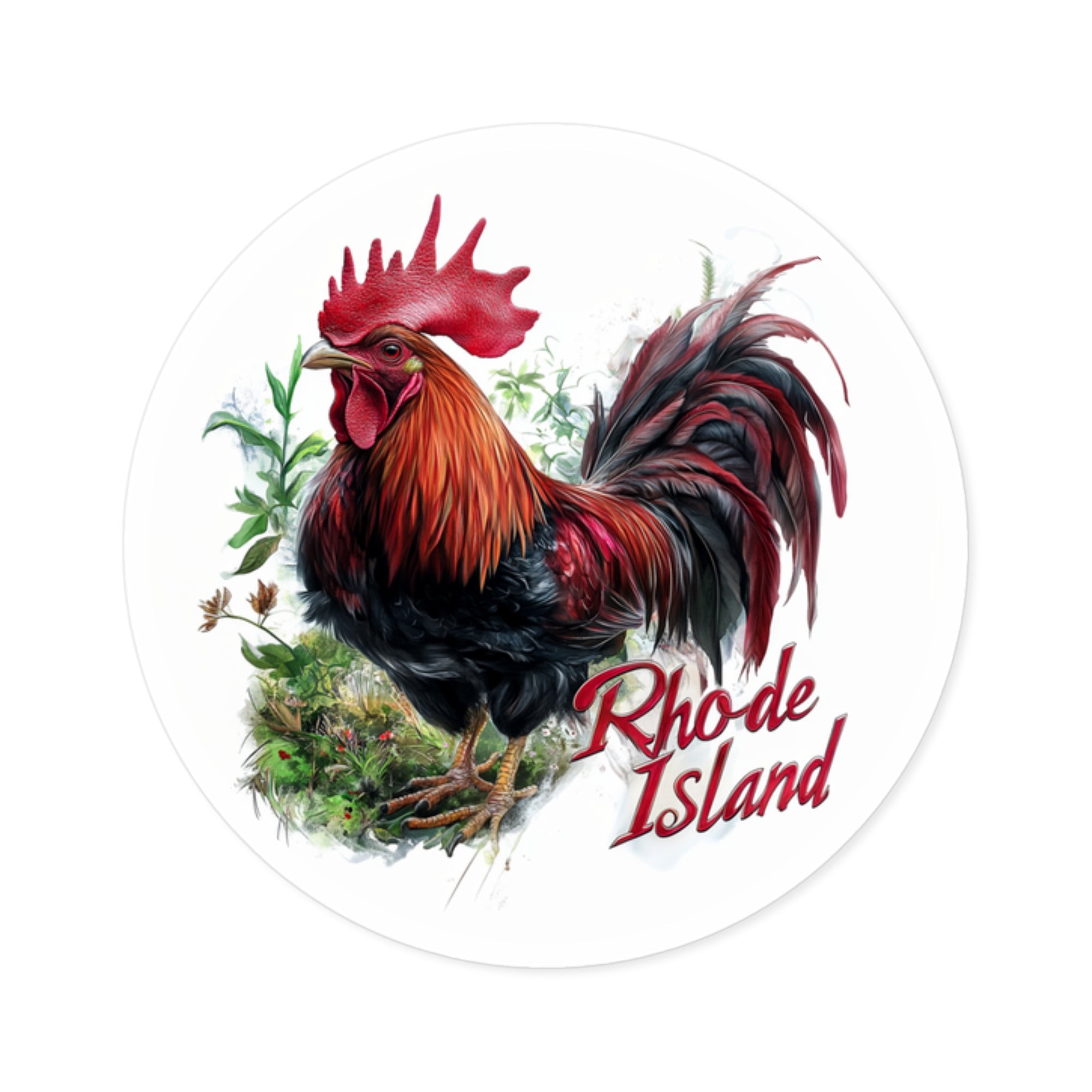 Rhode Island Red Sticker, State Bird Design, Farm Animal Art, Rustic Scene
