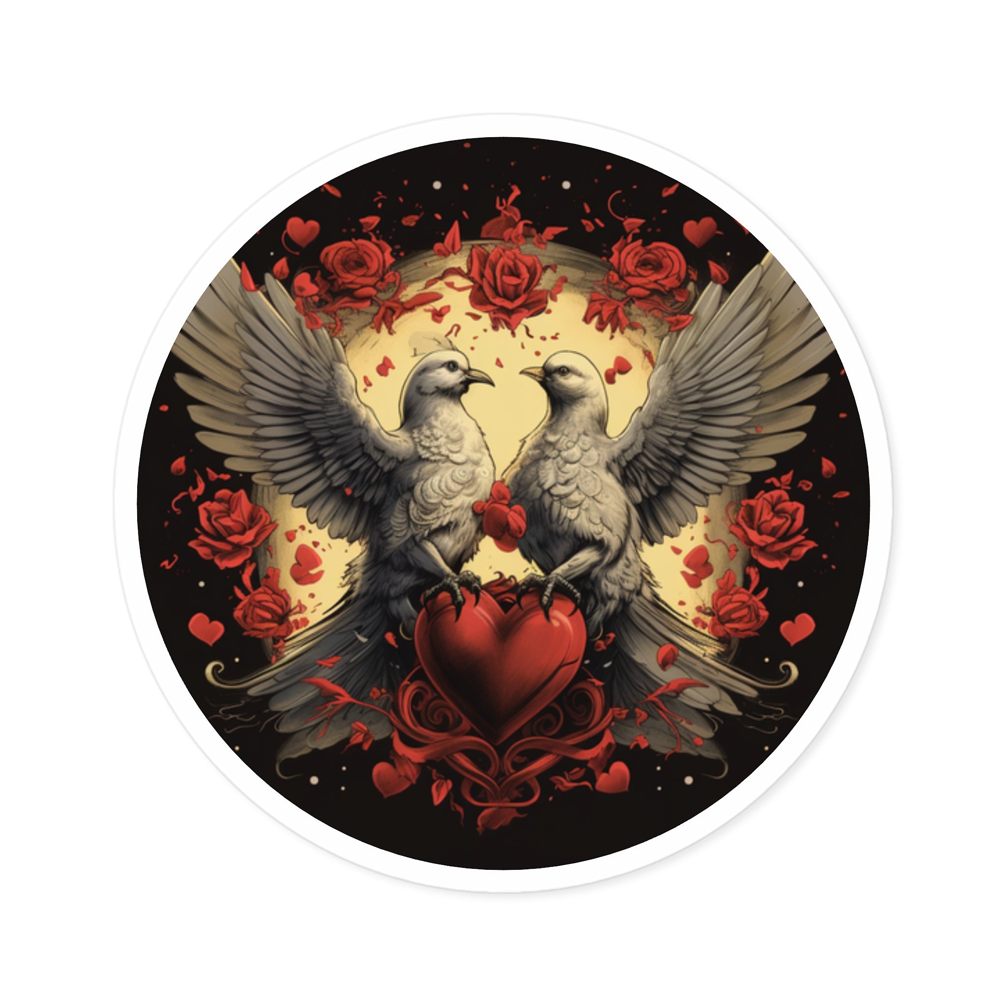 Love Doves Sticker, Romantic Art, Heart Design, Valentine Gift
