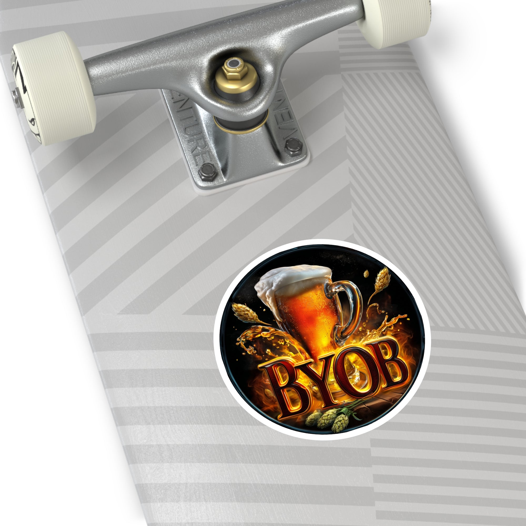 BYOB Beer Sticker, Funny Bar Vinyl Design, Circle Art for Laptops or Coolers