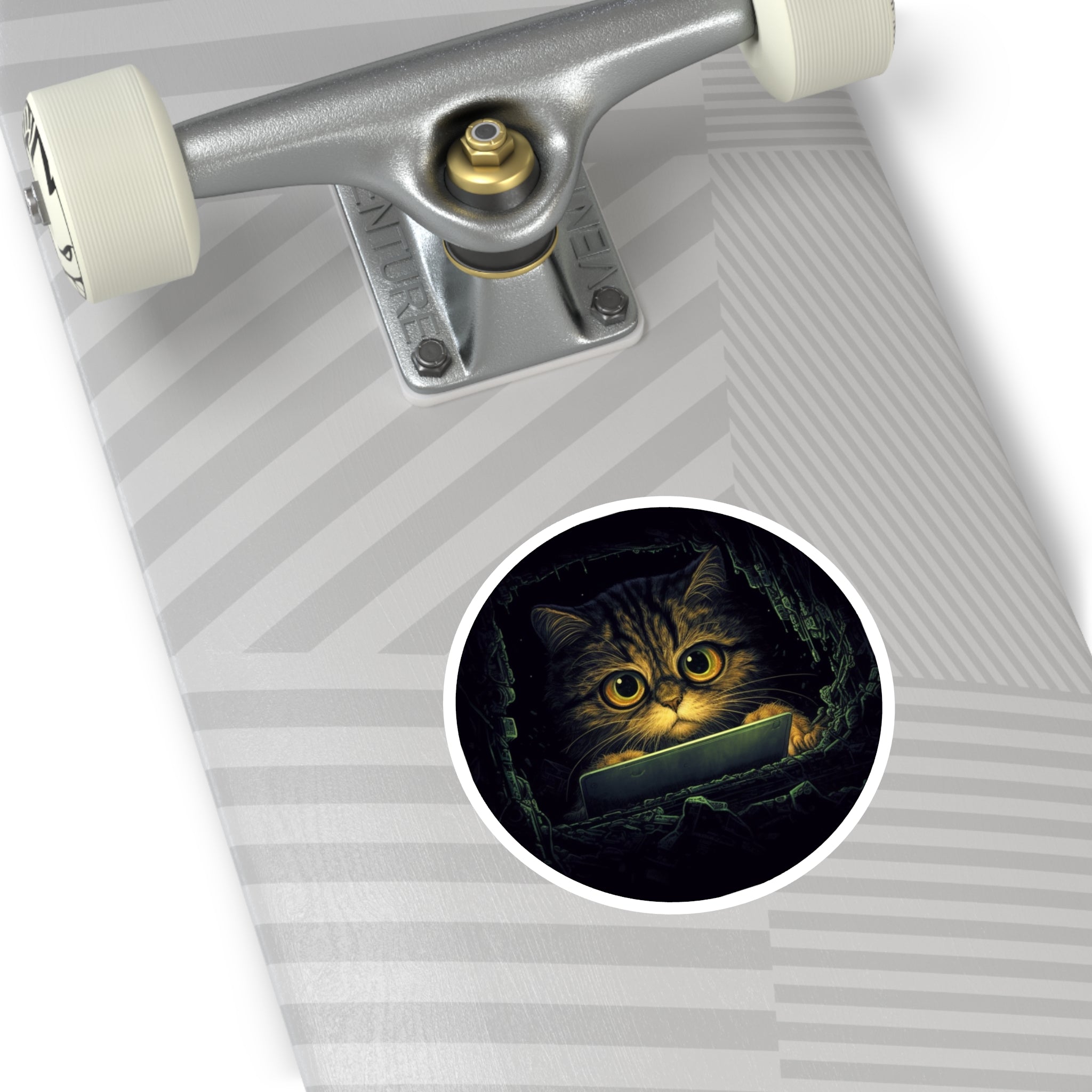 Cute Tech Cat Sticker, Cozy Art Style, Laptop Decor